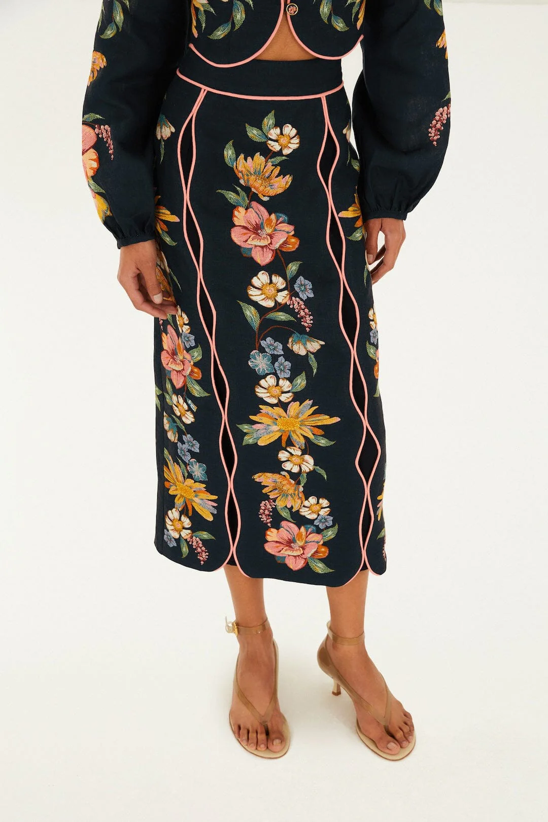 Dark Blue Maira Floral Midi Skirt