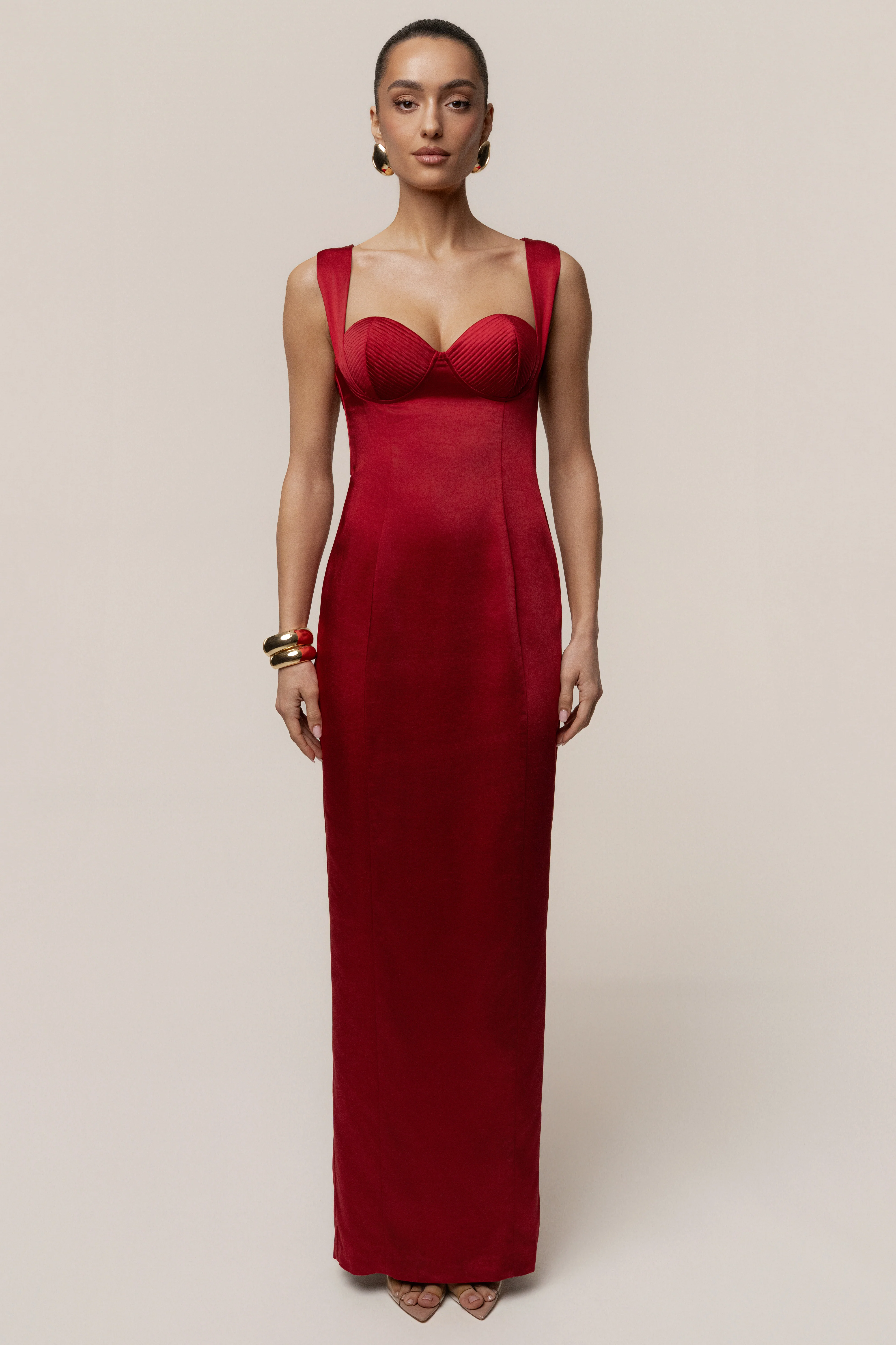 Red Amour Satin Maxi Dress