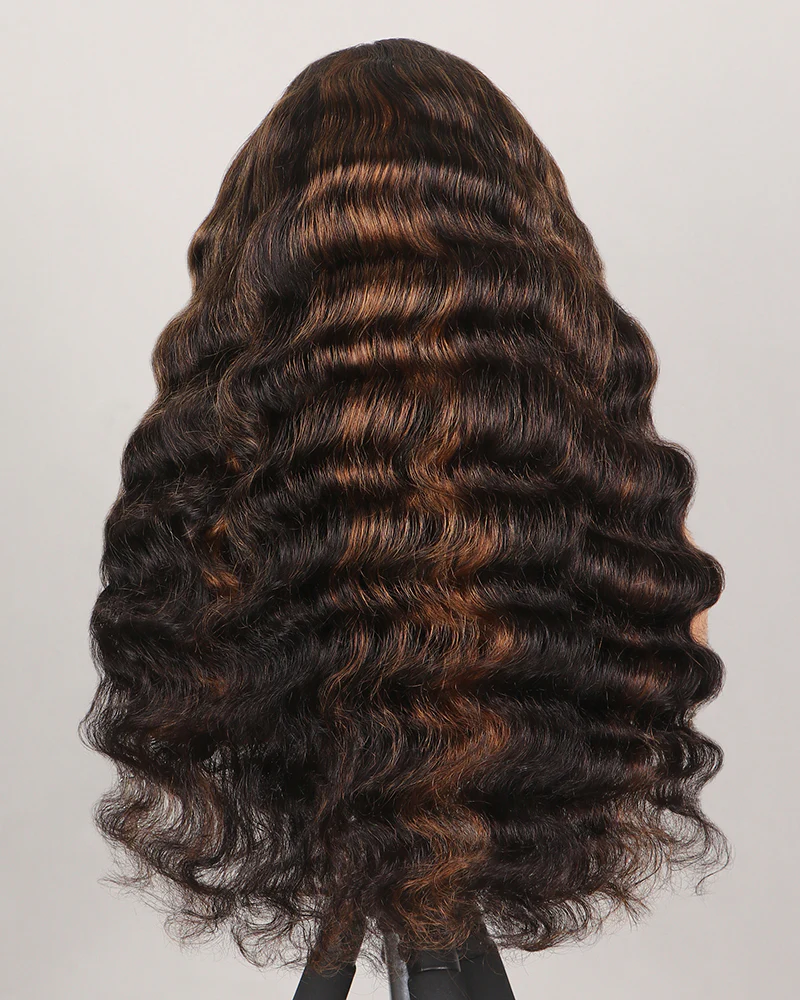Ophirawig 6x5 invisible knots Glueless Auburn Highlights on Black Hair Loose Deep Wave Wig Beginner Friendly