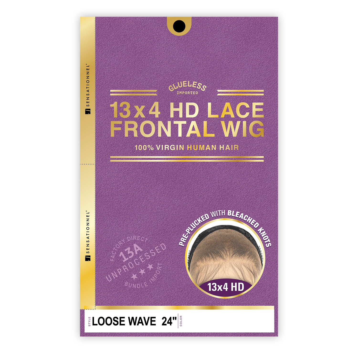 Sensationnel Unprocessed Virgin Human Hair 13X4 HD Lace Frontal Wig Glueless 13A Loose Wave 24