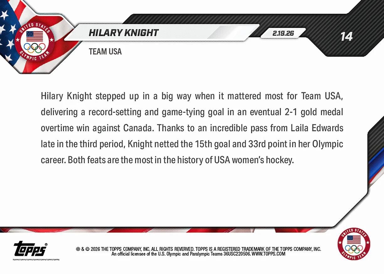 Hilary Knight - 2026 Olympics Topps NOW® - Card 14 - PR: 3700