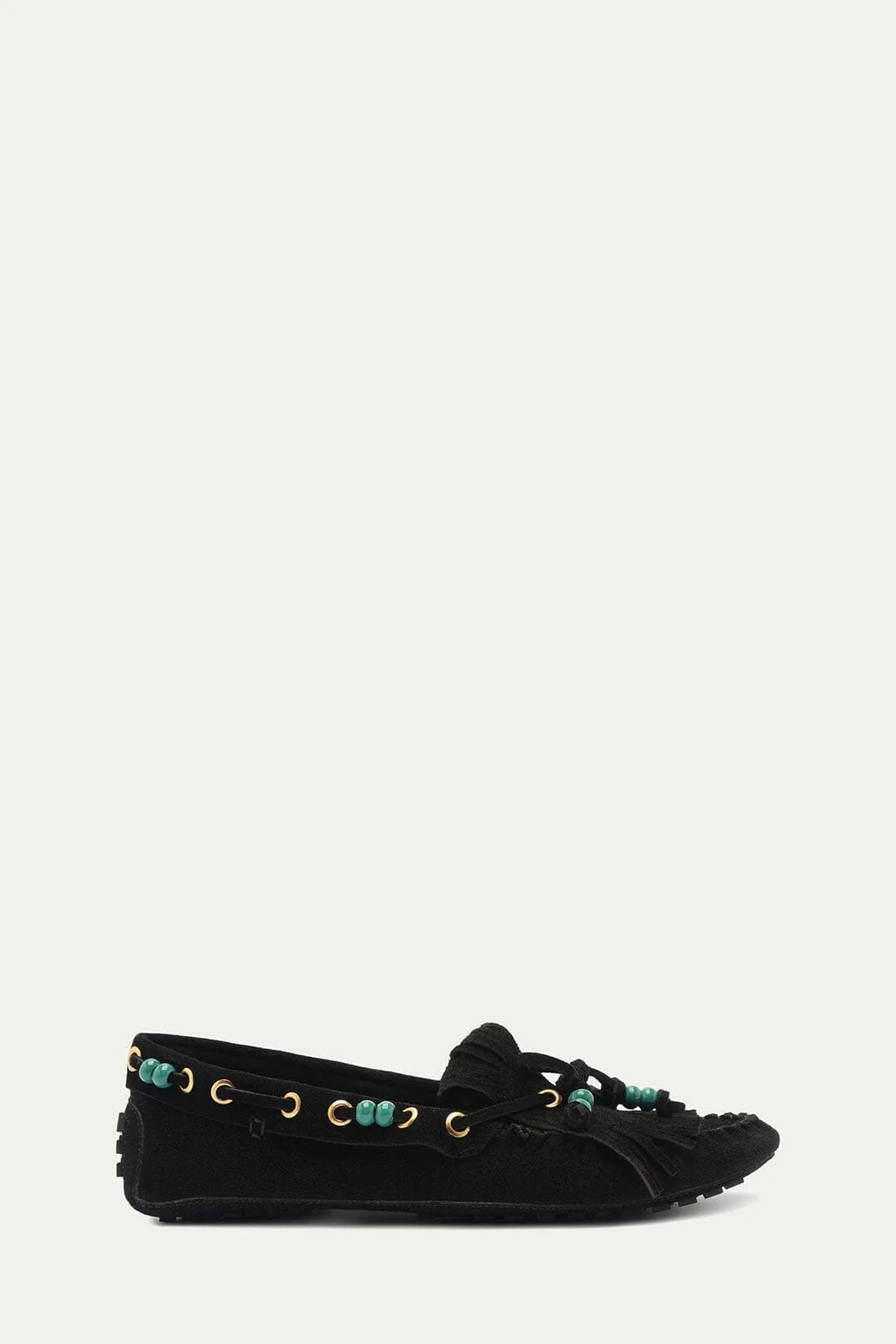 Black Fringe Suede Moccasin