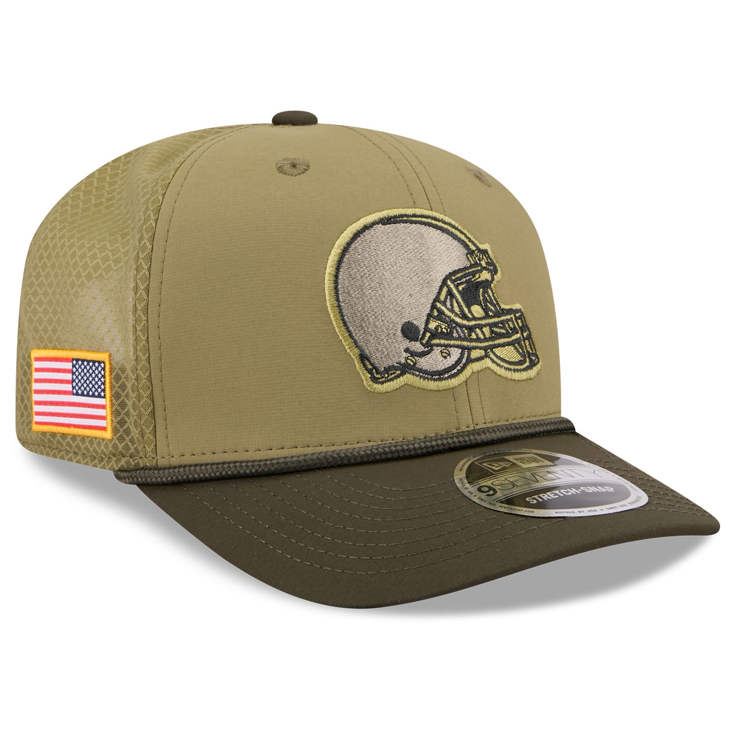 Cleveland Browns 2025 NFL Salute to Service 9SEVENTY Trucker Snapback Cap Olive