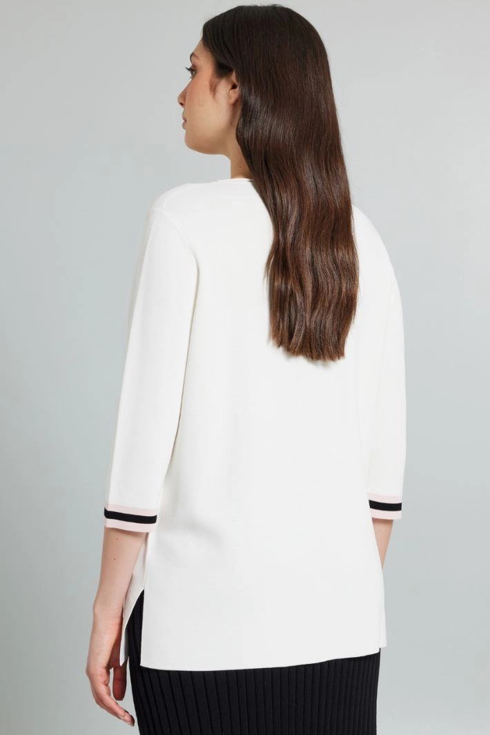 Straight crepe jersey sweater - WHITE BLACK PINK
