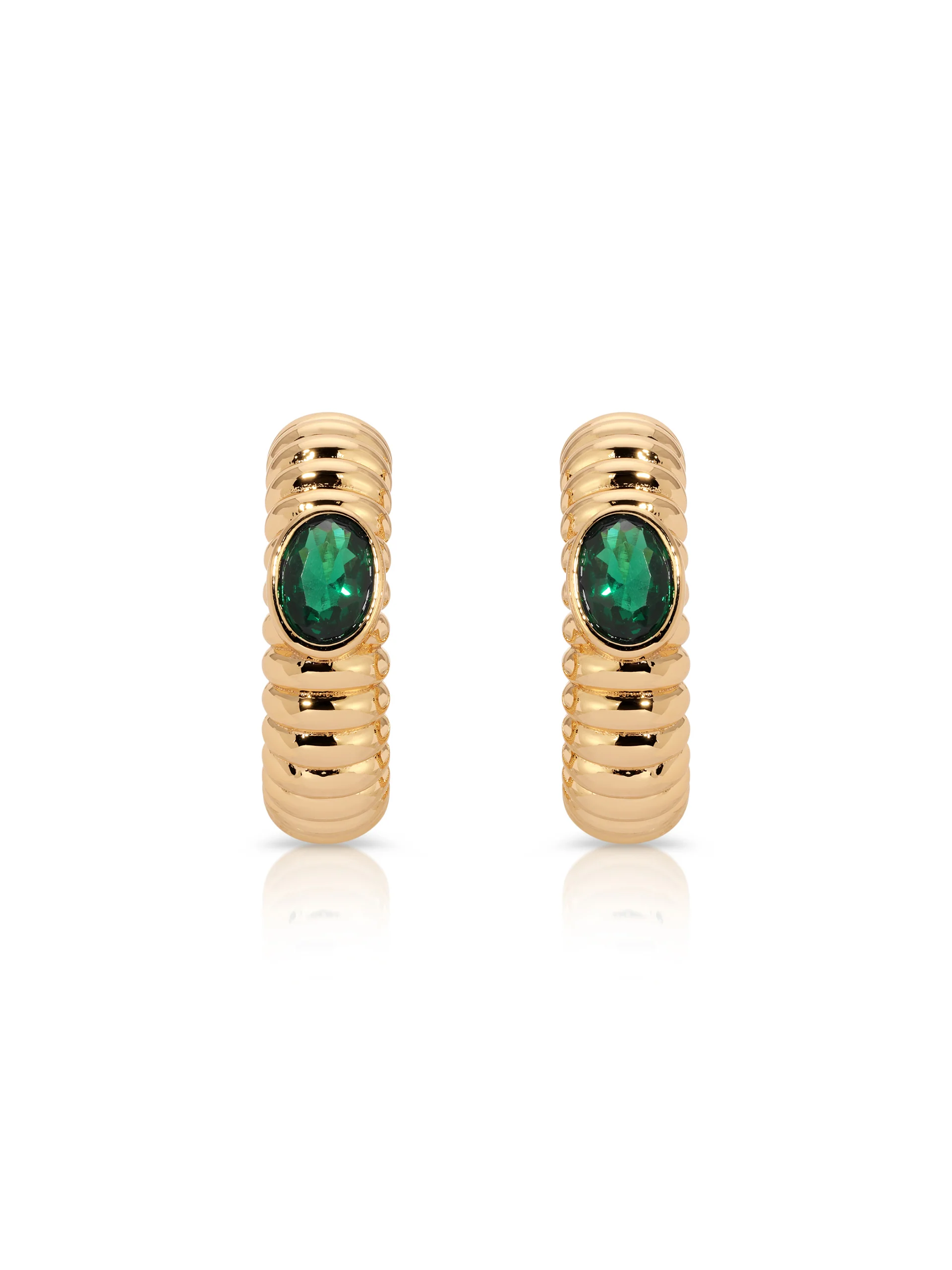 Ribbed Emerald Large Hoops