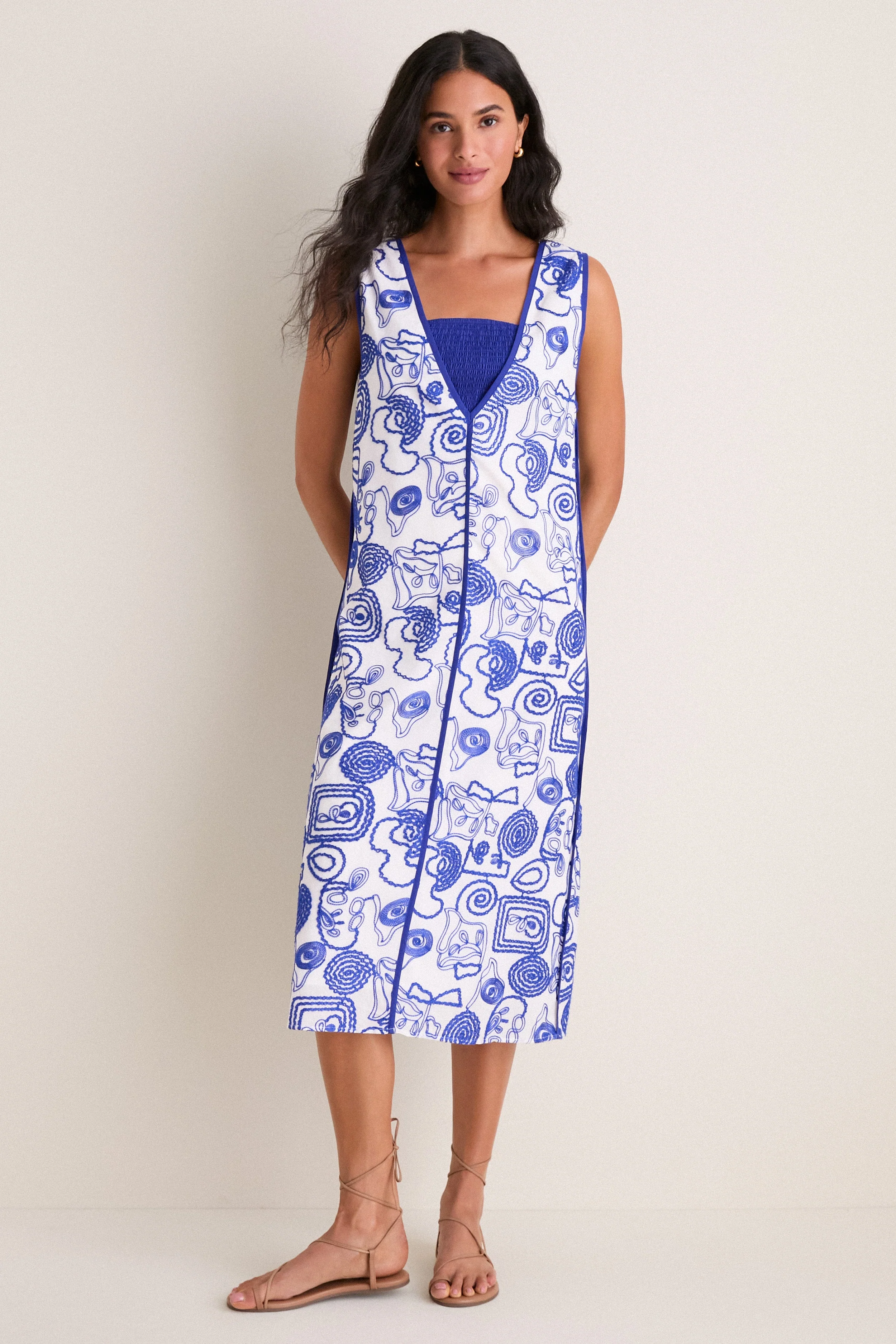 White & Royal Blue Applique Josette Two-Piece Maxi Dress