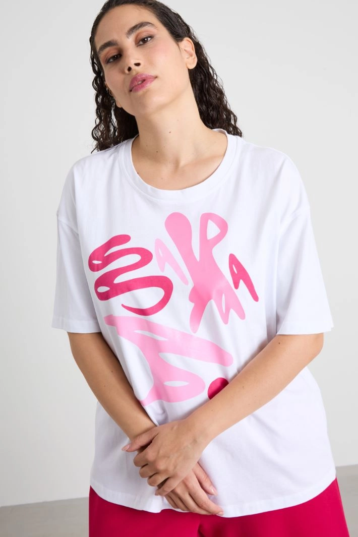 Cotton print T-shirt - WHITE FUCHSIA