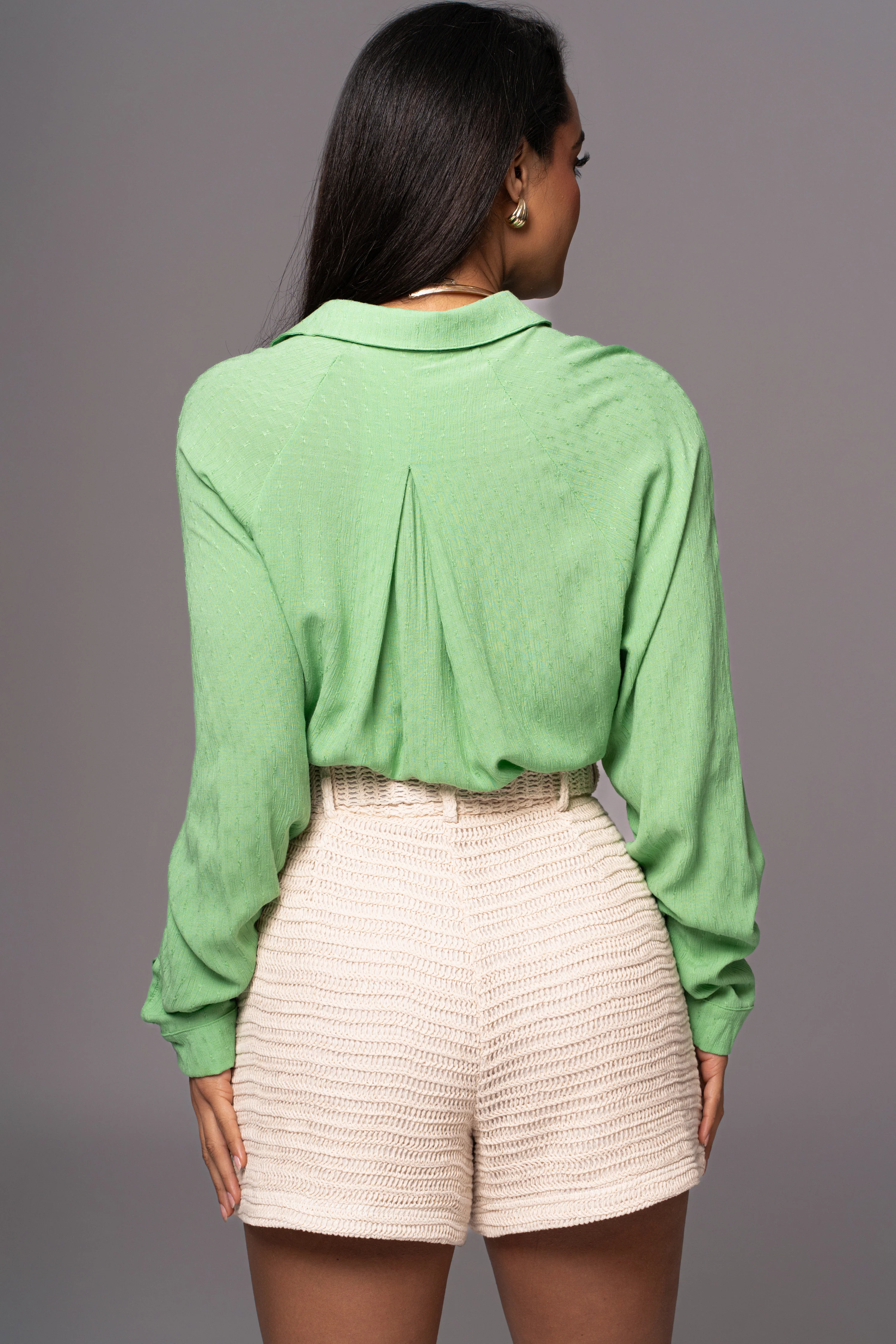 Green Slip My Mind Tie Front Top