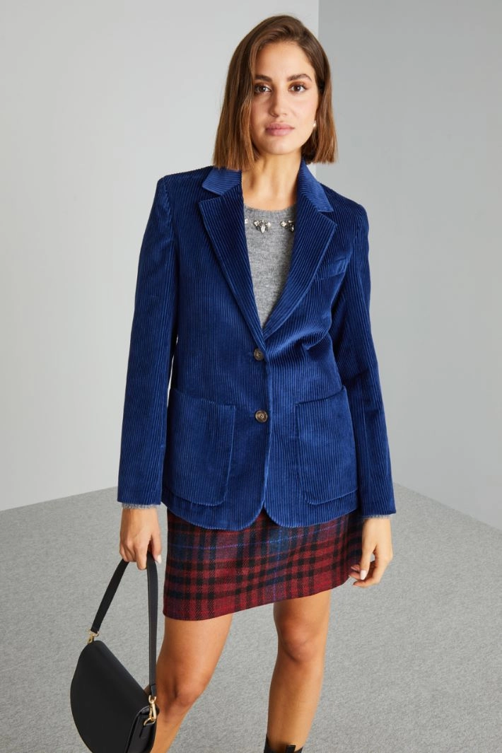 Cotton velvet blazer - BLUE