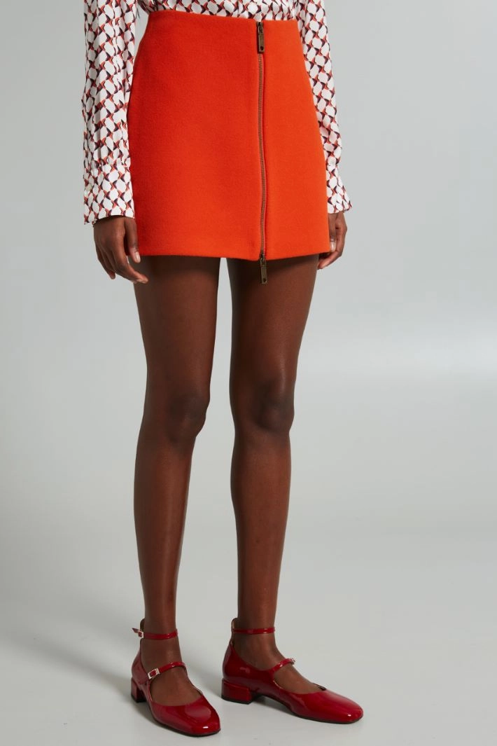 Wool-broadcloth mini skirt - PUMPKIN