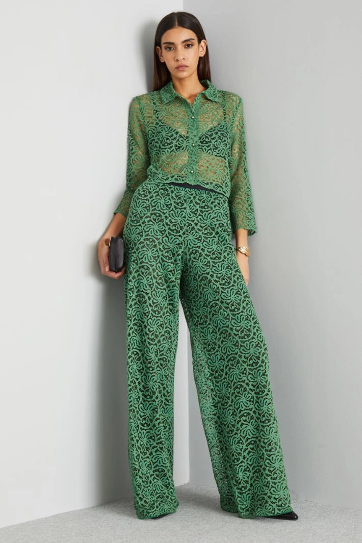 Lace-jersey wide-leg trousers - GREEN