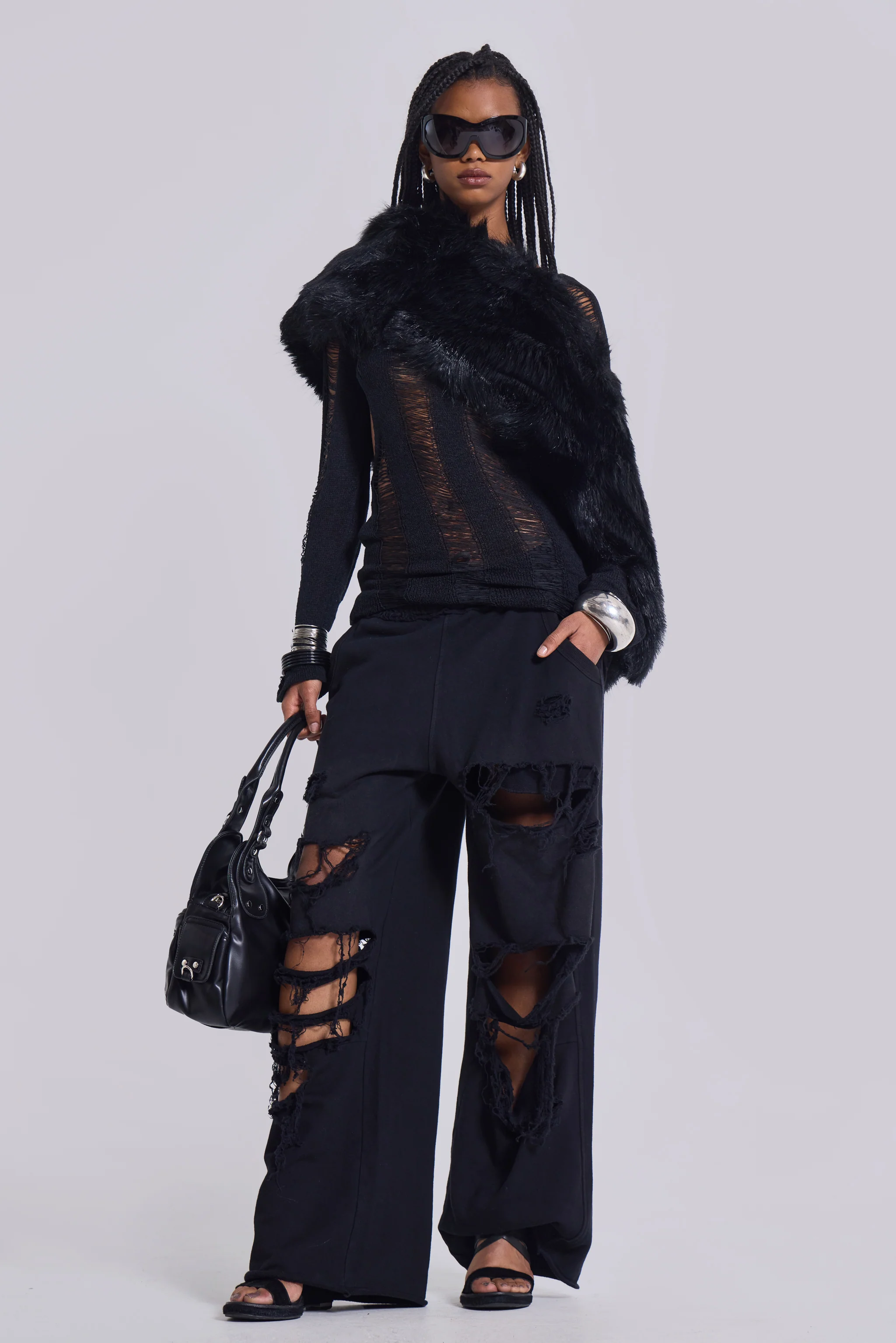 Distressed Black Baggy Monster Joggers