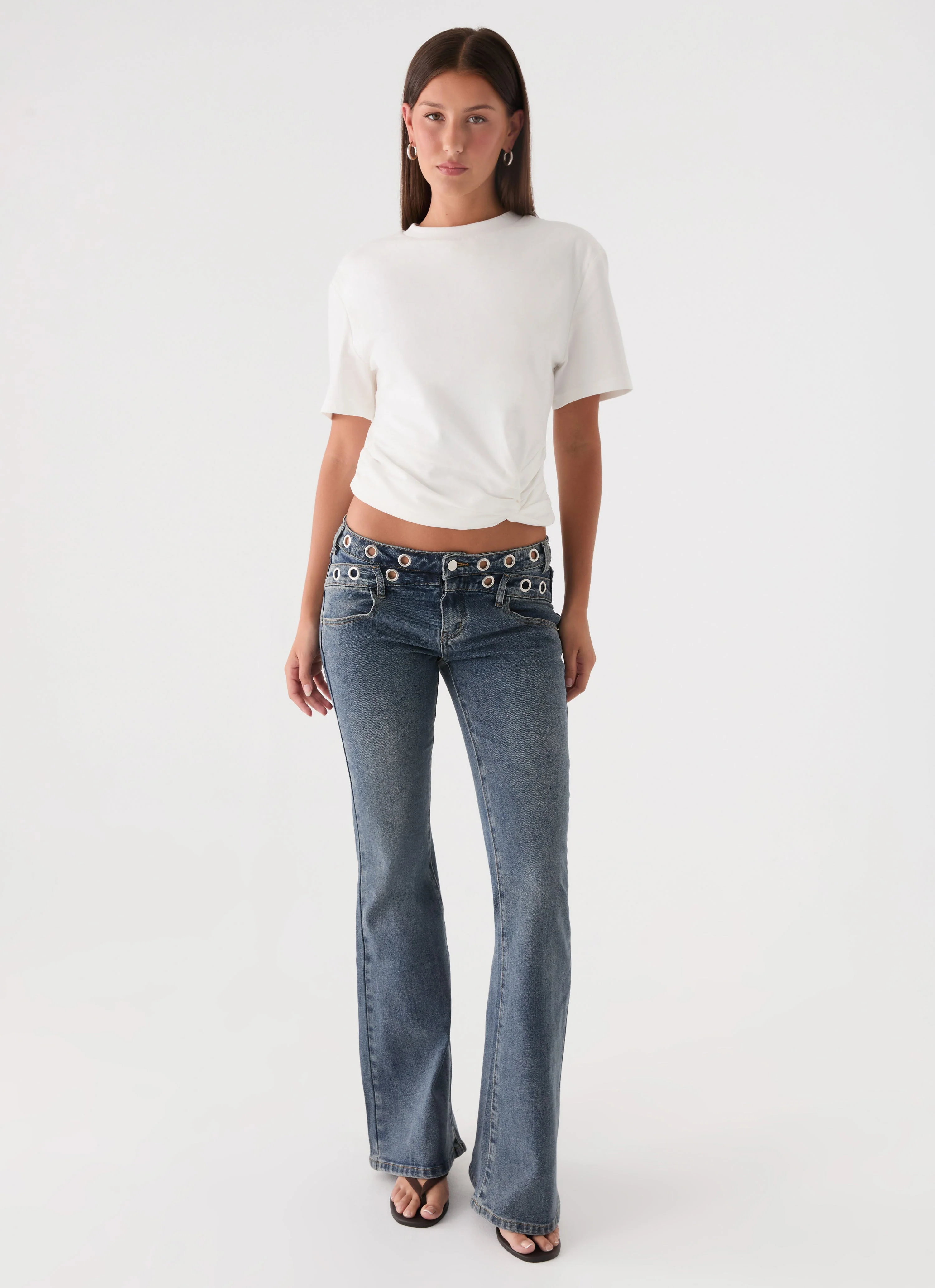 Carson Low Rise Eyelet Jeans - Blue Wash