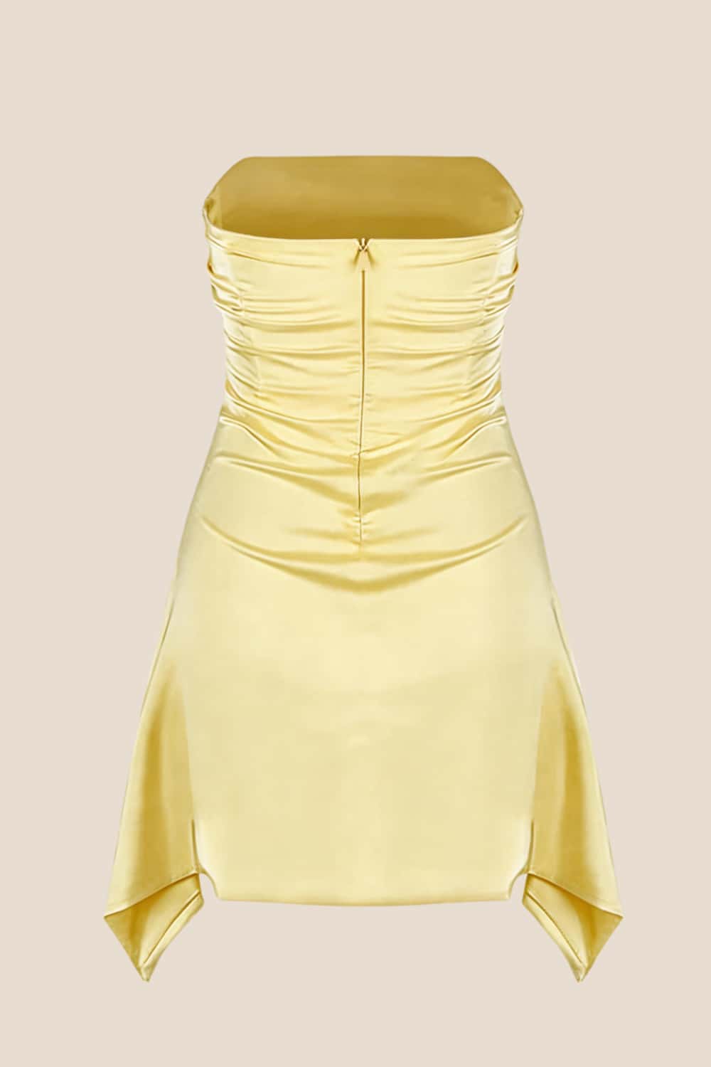 Strapless Yellow Ruched Short Dress