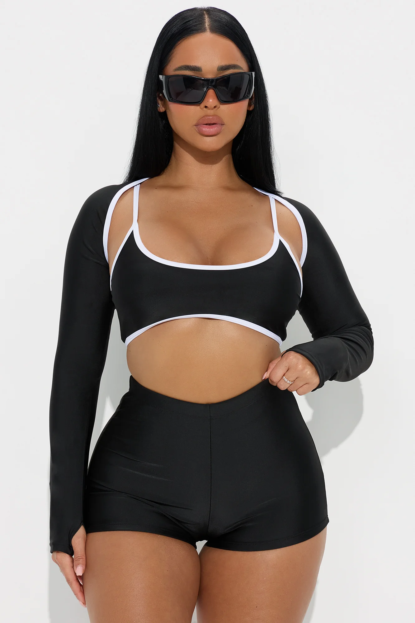 Whitney Boyshort 3 Piece Bikini Bolero Set - Black/White