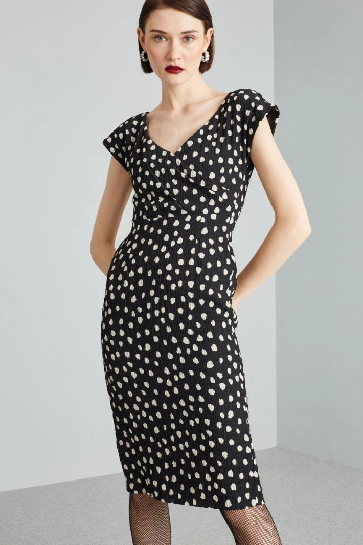 Crossed V-neck dress - BLACK WHITE CREAM