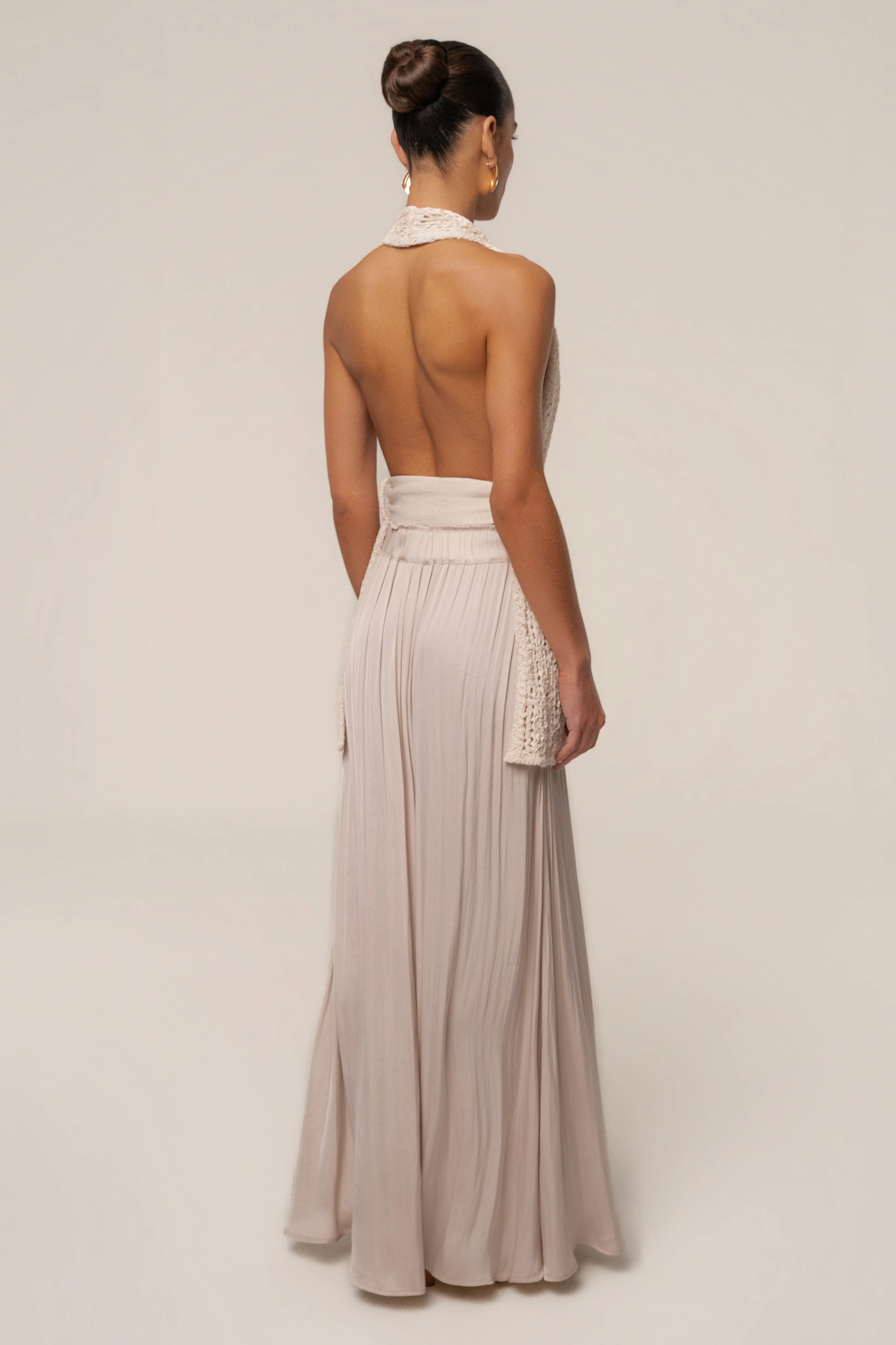 Beige River Satin Maxi Skirt