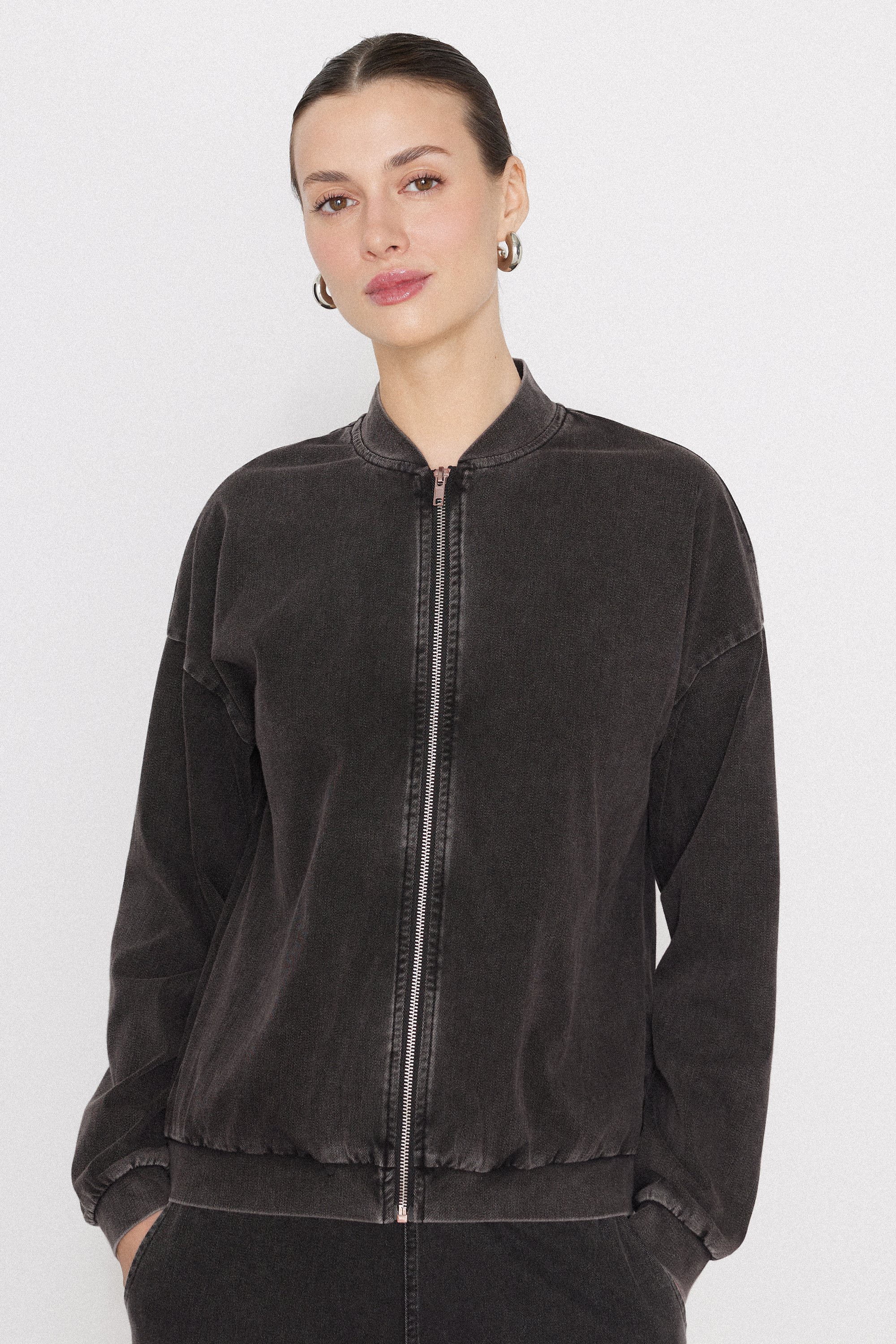 Stretch Denim Bomber Jacket