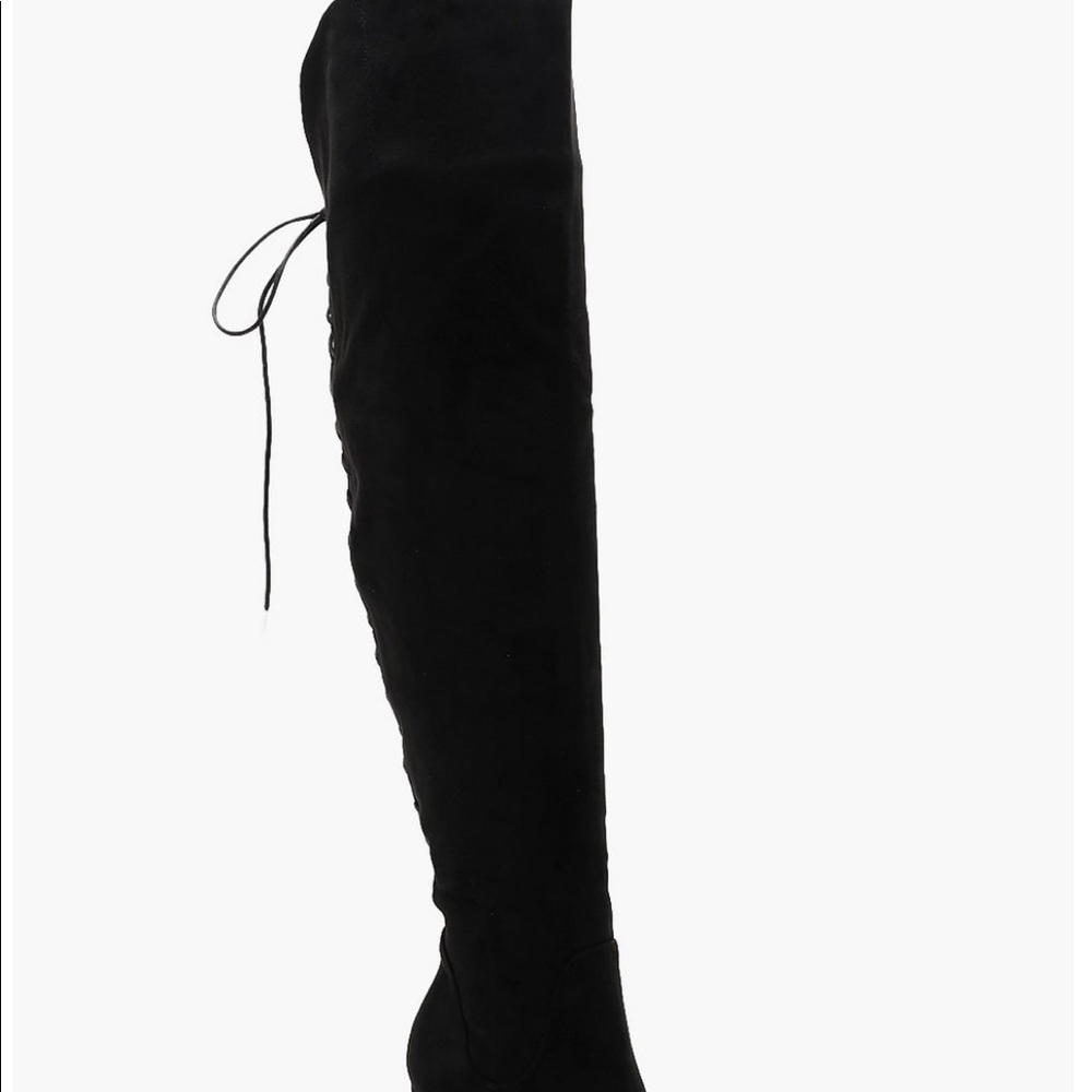 Lace Back Over The Knee Block Heeled Boots