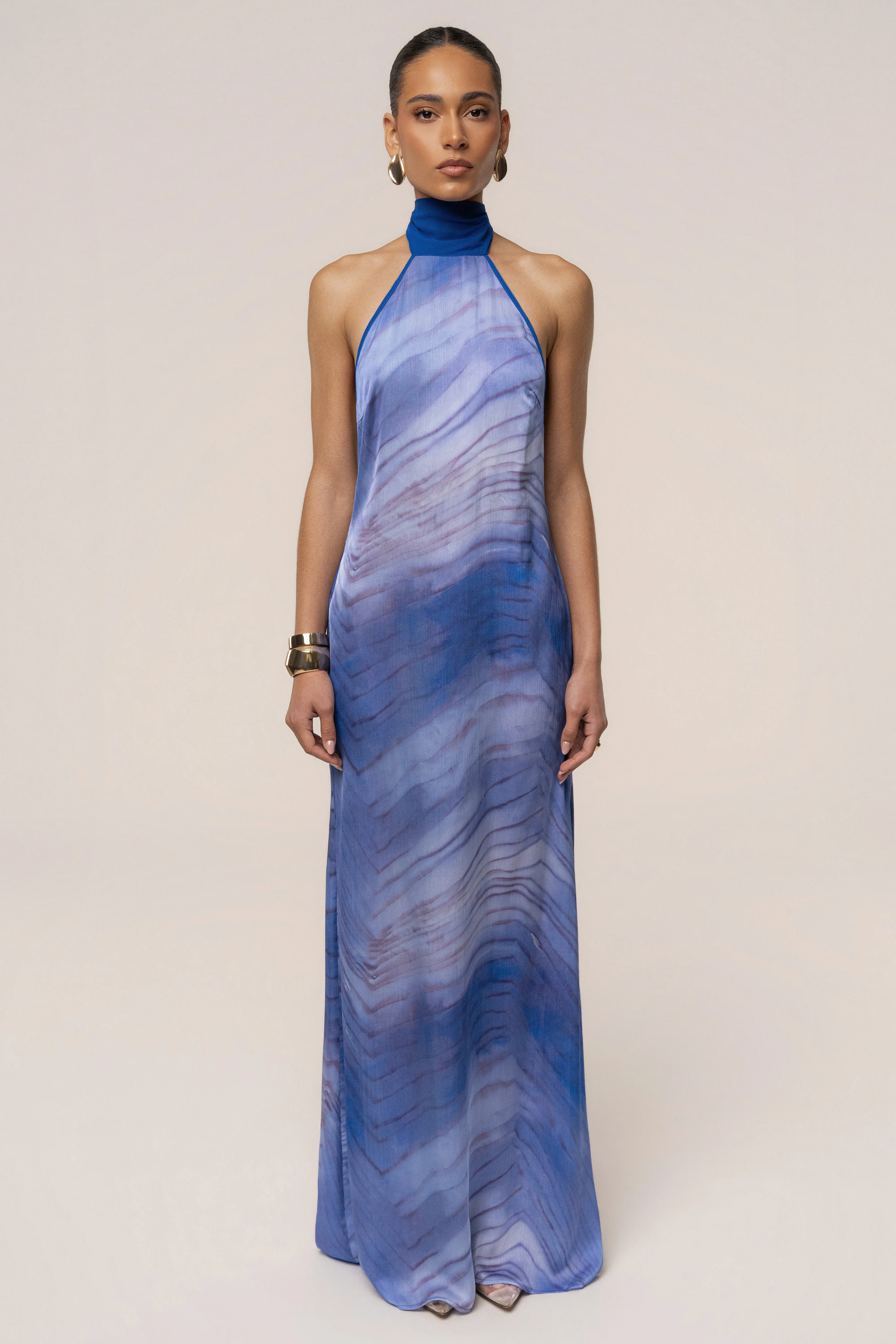 Blue Sunset Waves Maxi Dress