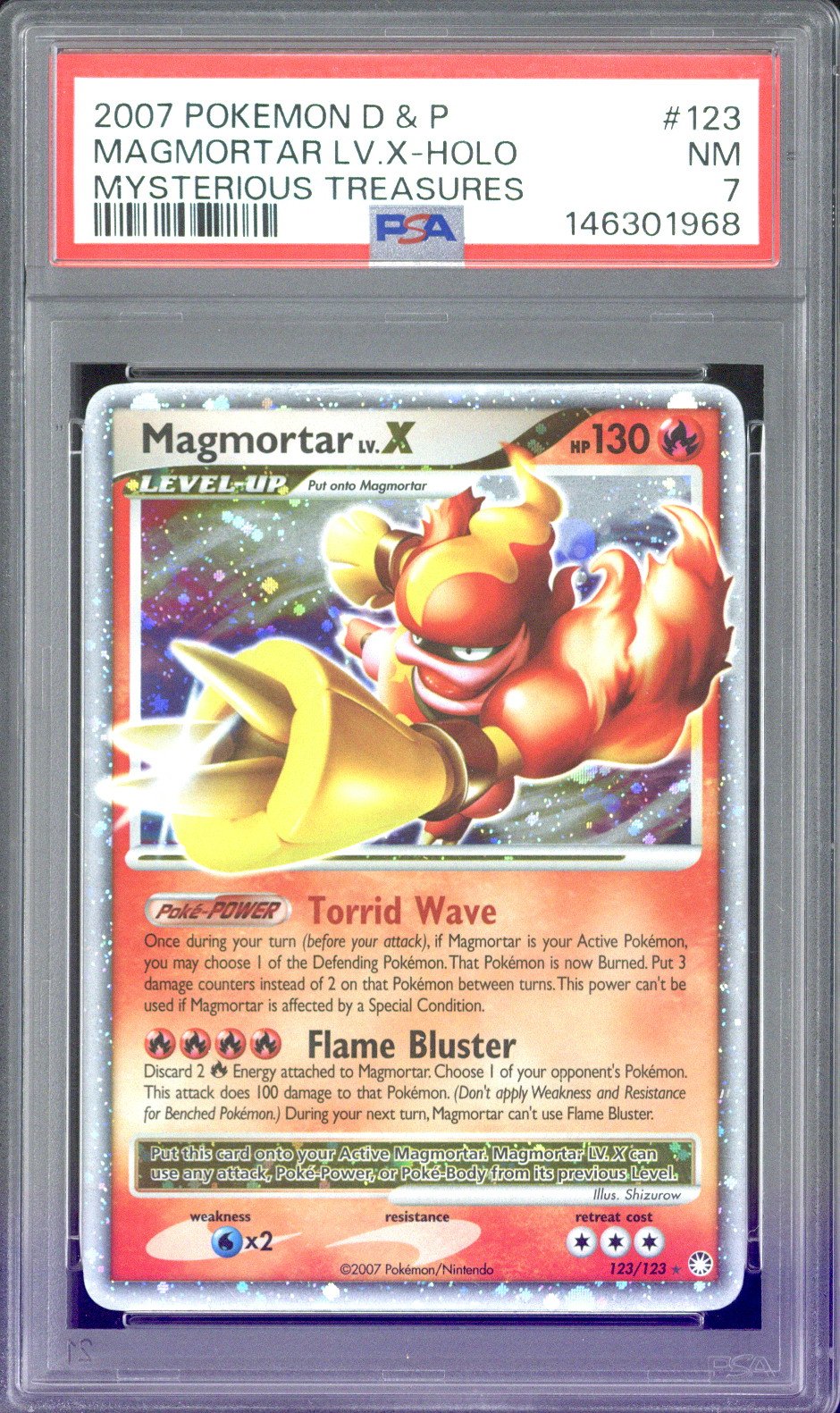 2007 Pokemon D & P Magmortar LV. X-Holo Mysterious Treasures #123 PSA 7