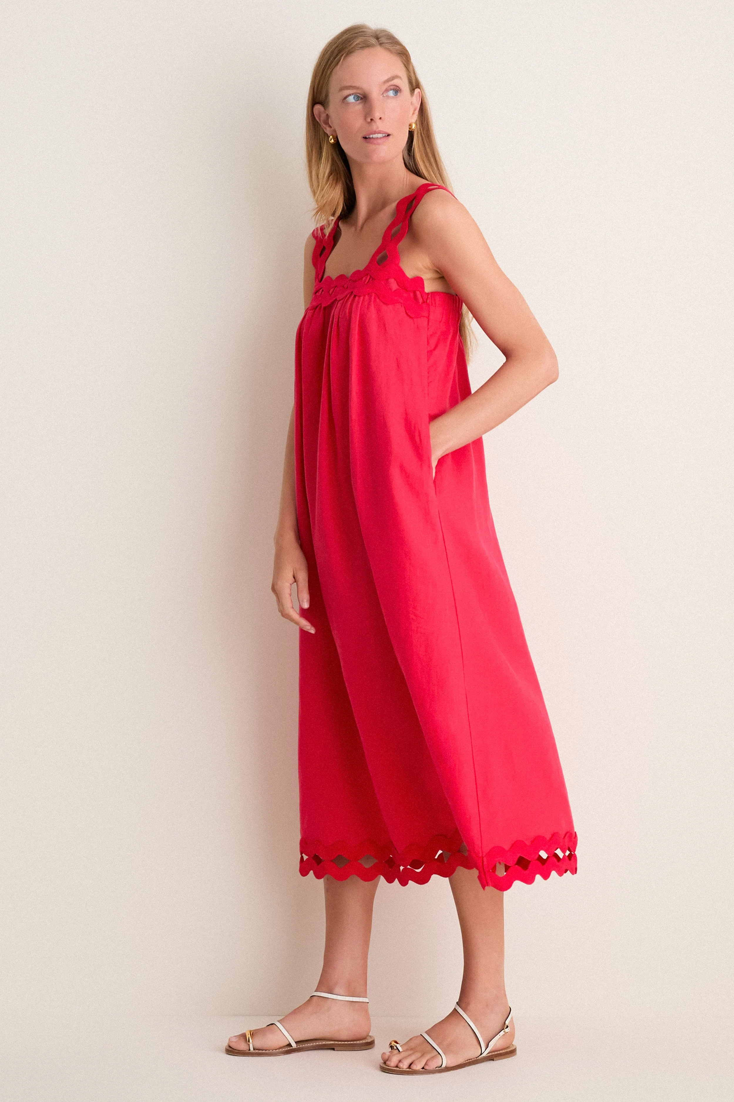 Cherry Ric Rac Linen Ellis Dress
