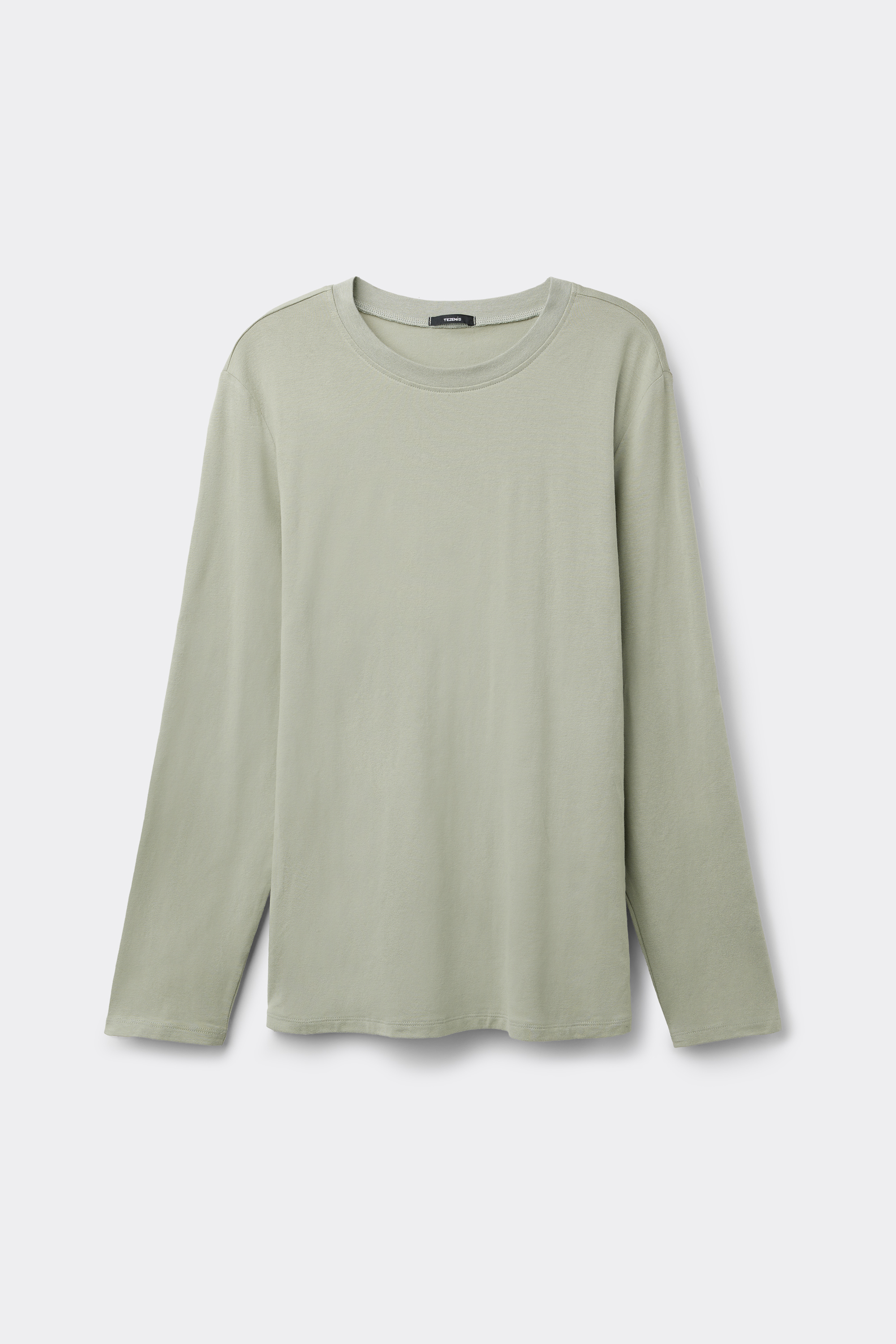Cotton and Modal Top with Long Sleeves and Rounded Neck
