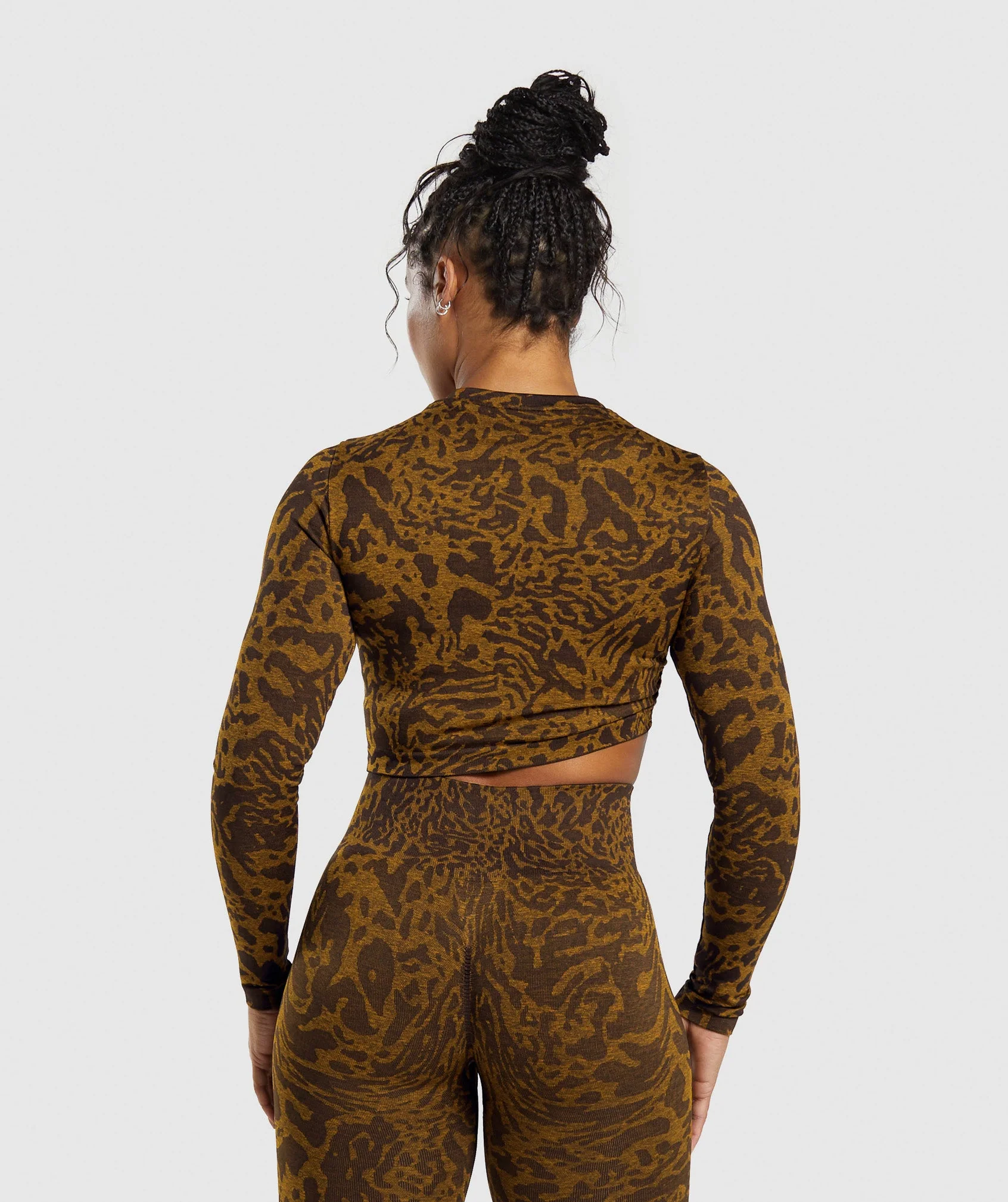 Adapt Safari Seamless Long Sleeve Crop Top Archive Brown/Burnt Yellow