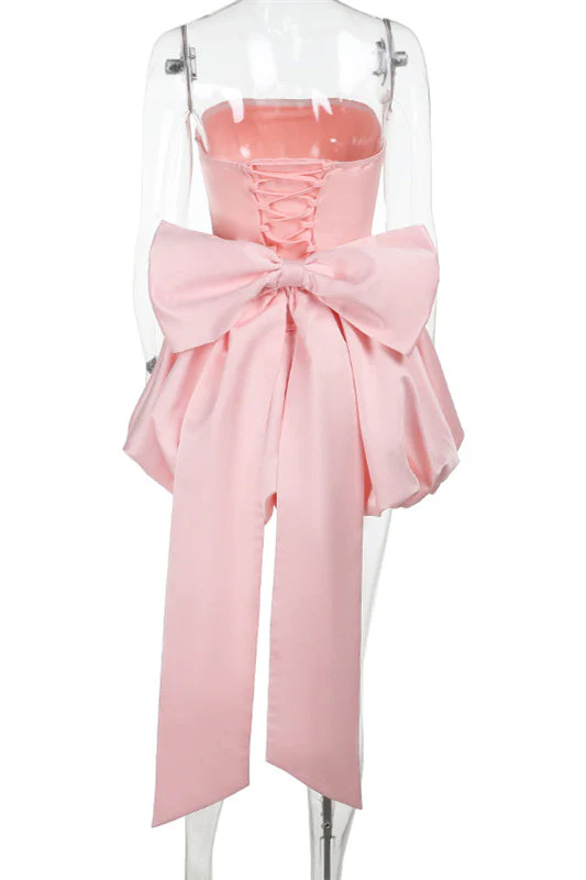 Strapless Pink A-line Bubble Dress with Bow