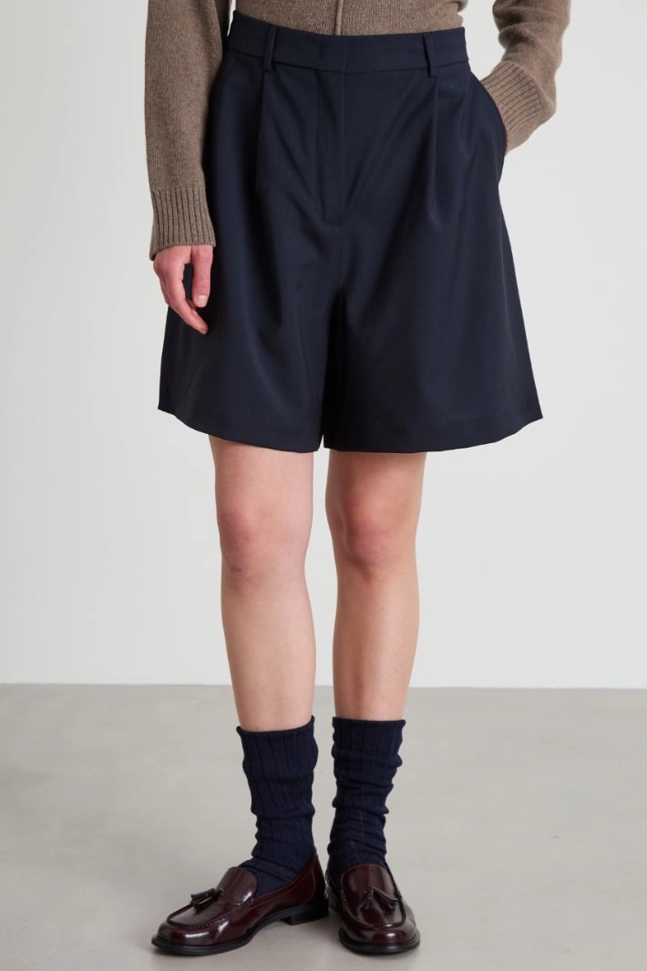 Woollen cloth Bermuda shorts - NIGHT BLUE