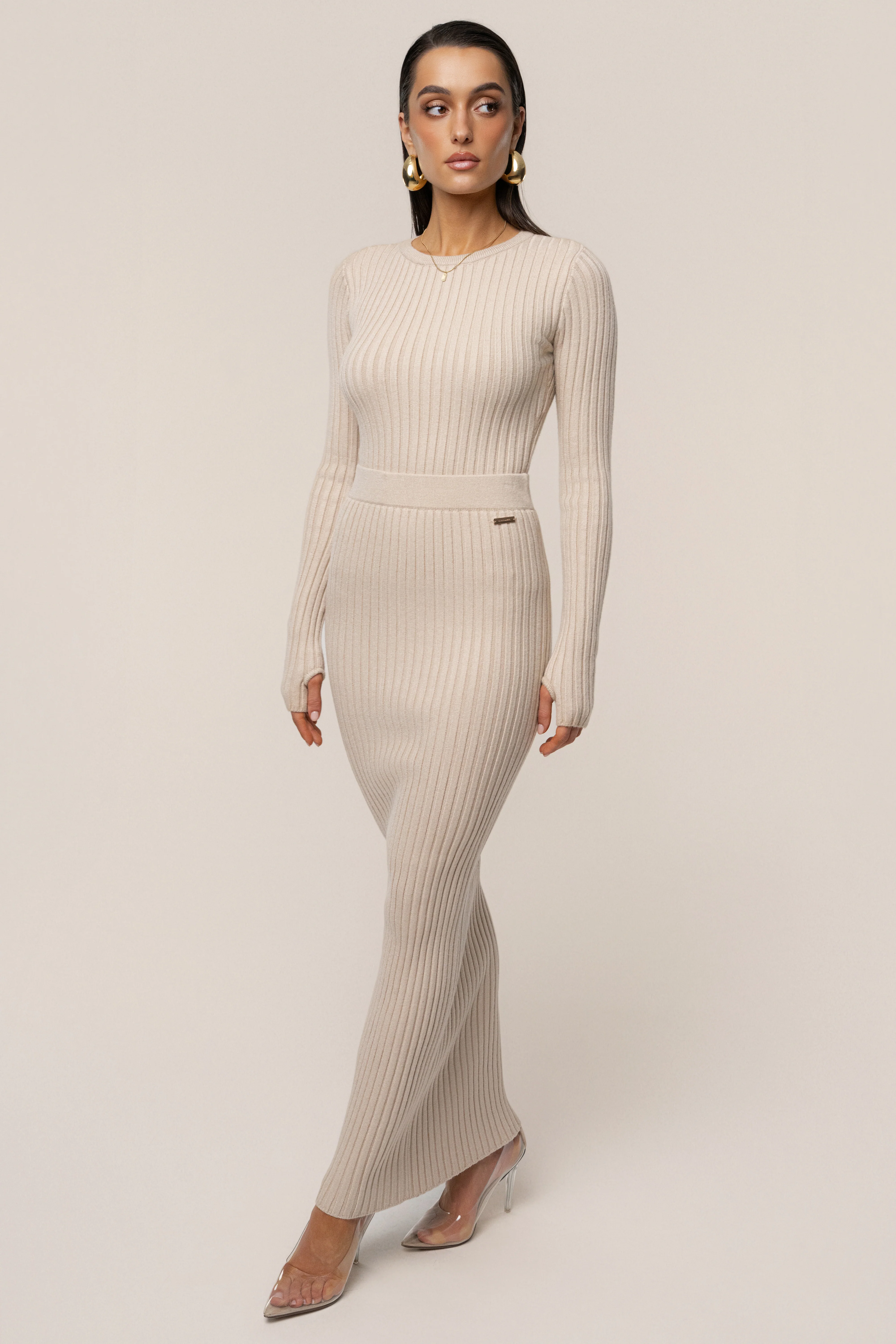 Stone Soft Reset Ribbed Skirt