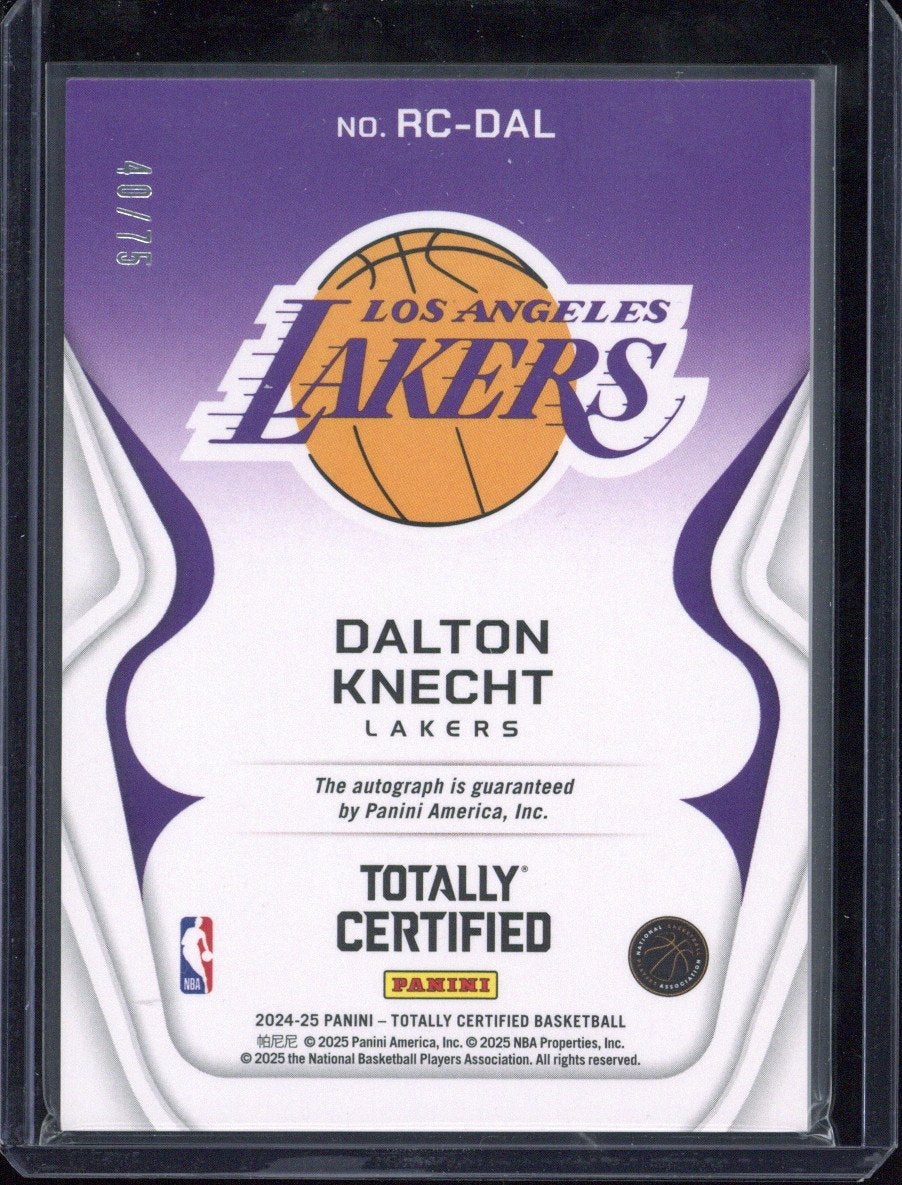 2024-25 Panini Totally Certified Basketball Dalton Knecht RC Autograph /75 #RC-DAL