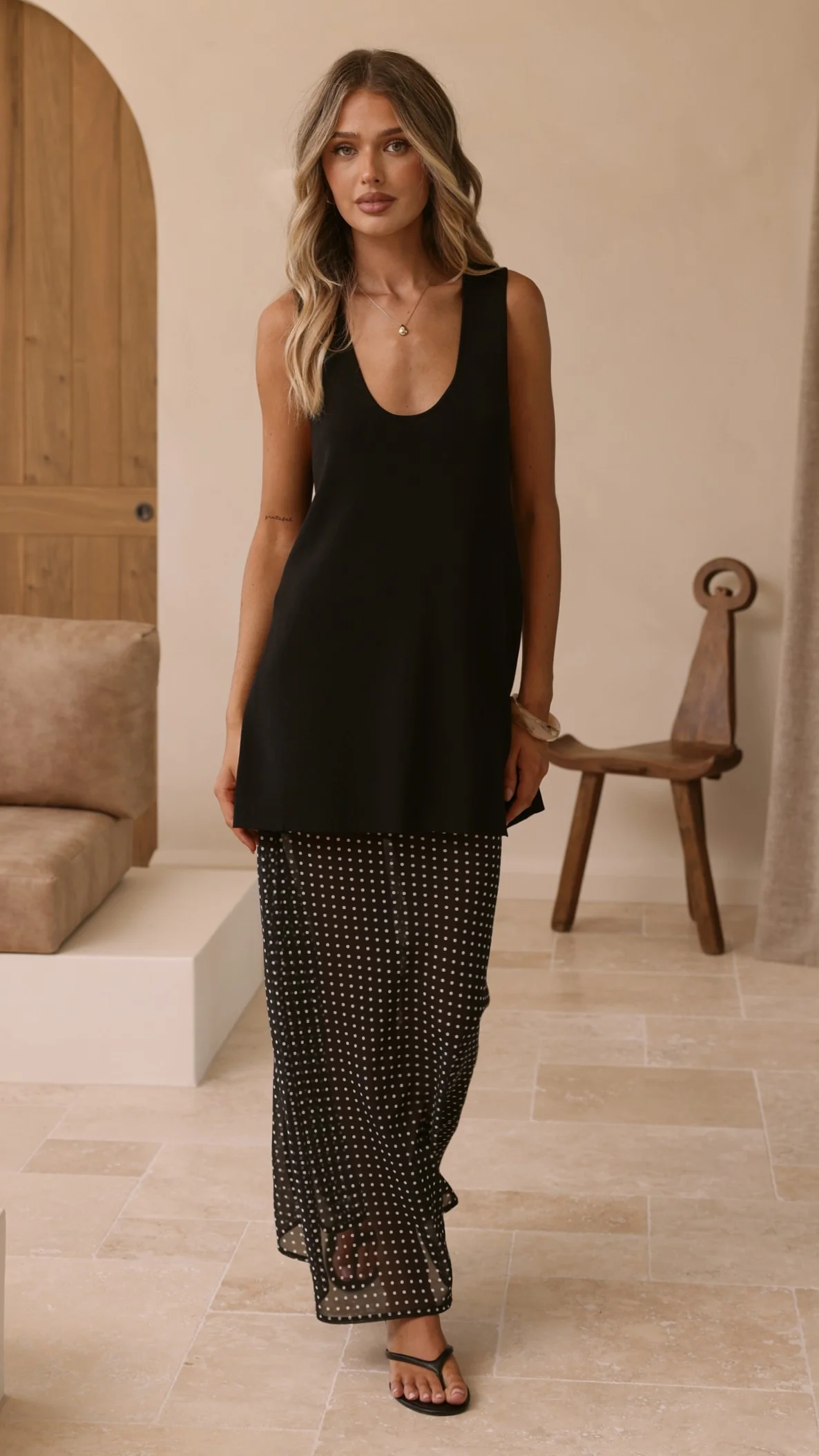 Onella Sheer Maxi Skirt - Black/White Spot