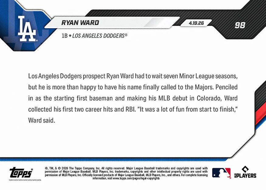 Ryan Ward - 2026 MLB Topps NOW® - Card 98