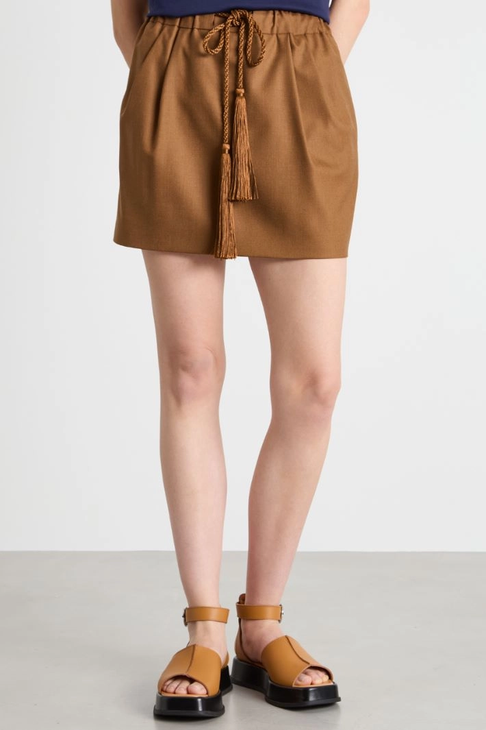 Drawstring miniskirt - CAMEL