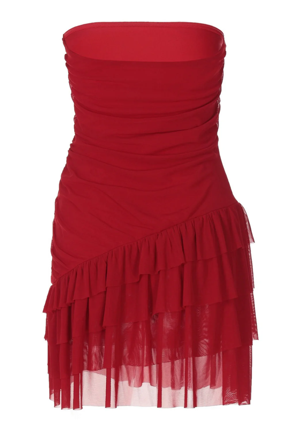 Strapless Red Fitted Ruffle Short Dress