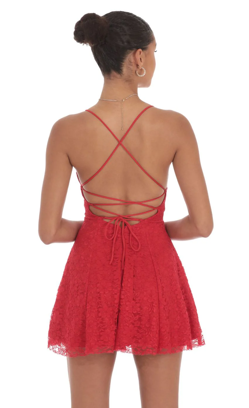 Lace Floral Mini Dress in Red