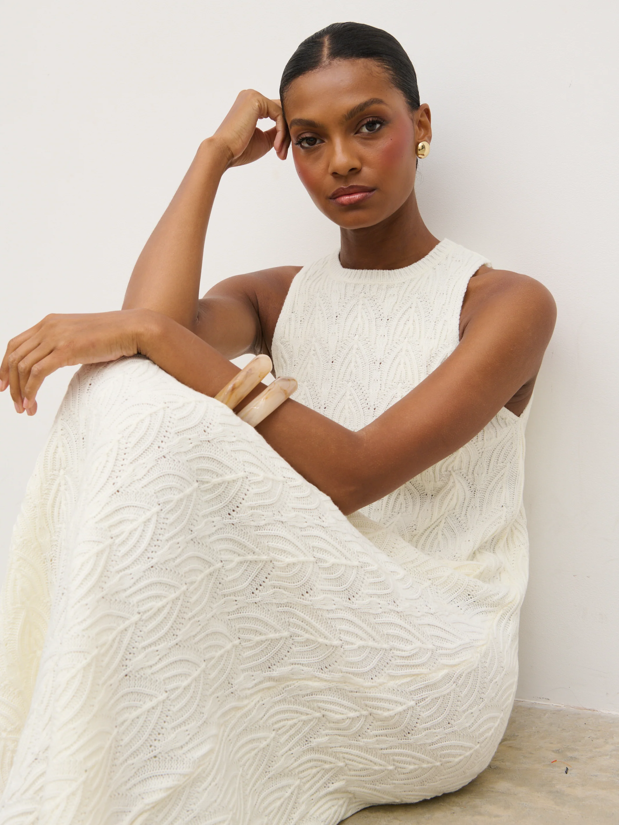 Cleo Rustic Knit Midaxi Dress - Cream