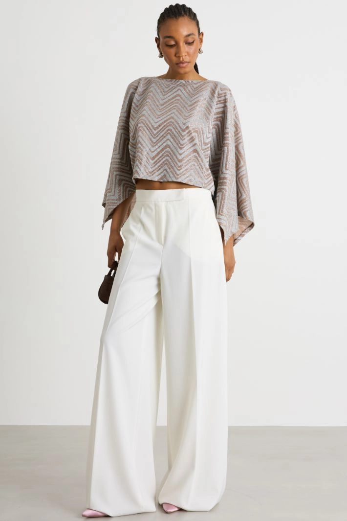 Jacquard jersey blouse - BROWN SILVER