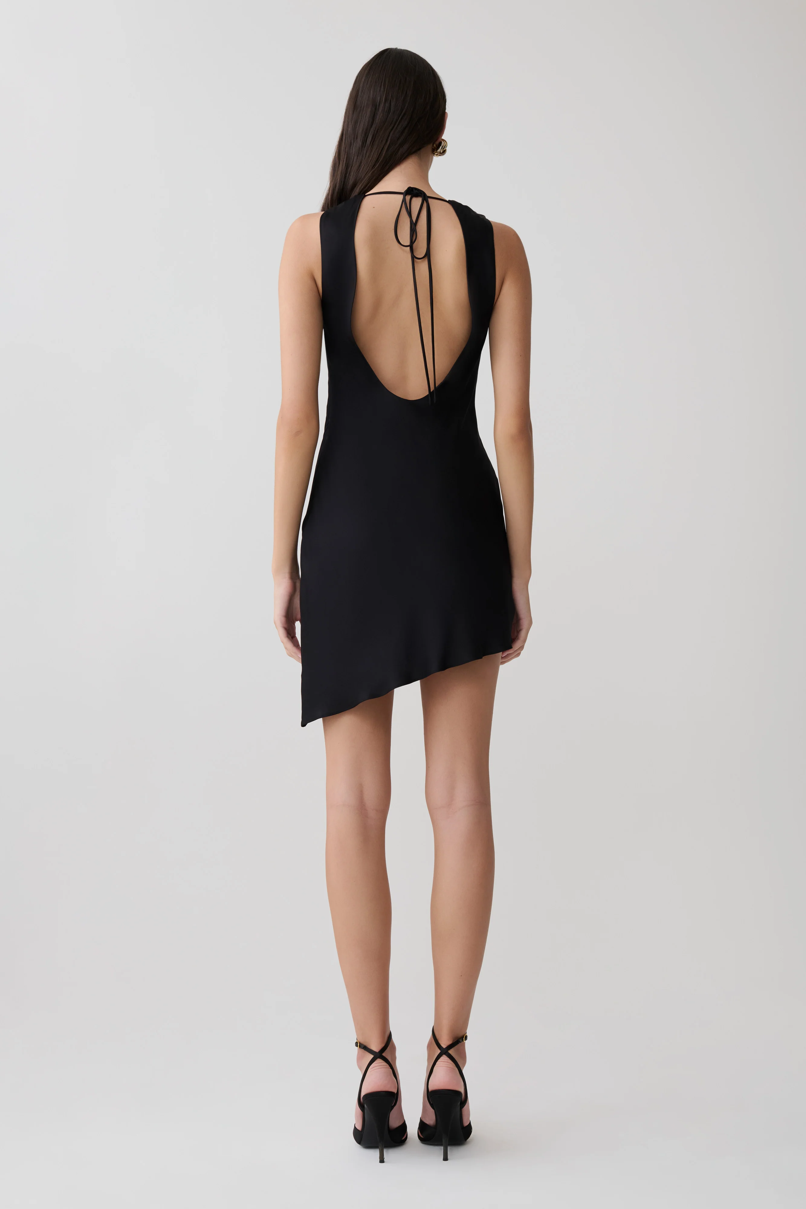 Kaylee Cowl Back Asymmetric Mini Dress - Black