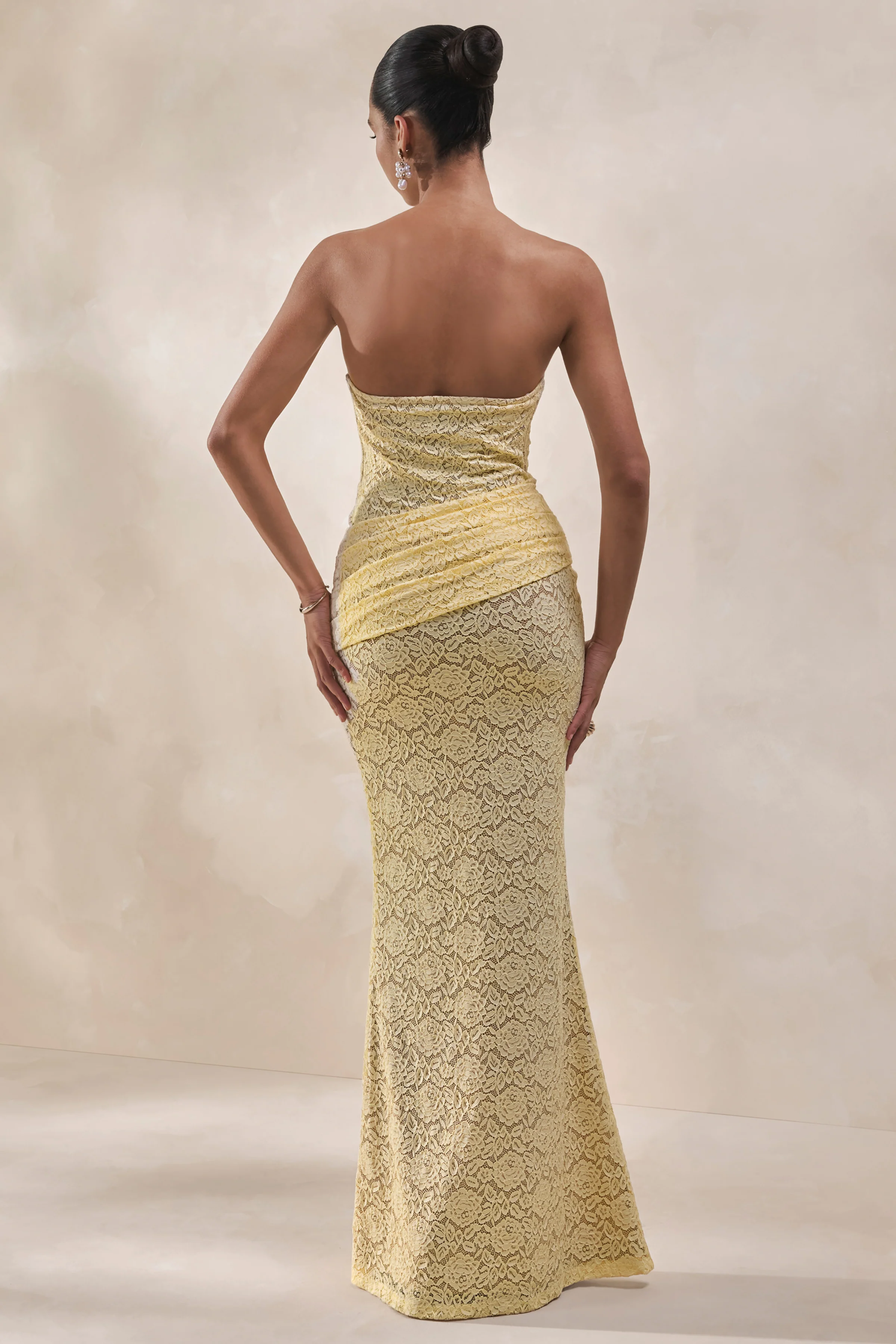Viara | Lemon Lace Maxi Skirt With Draped-Detailing
