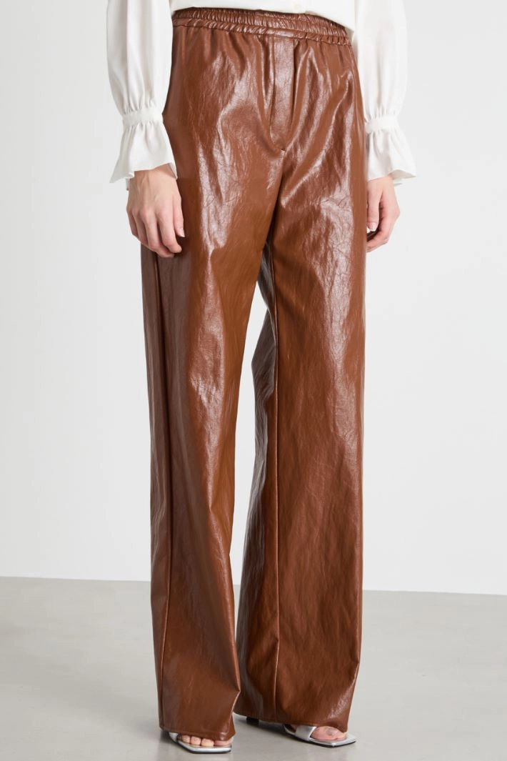 Coated fabric palazzo trousers - BROWN