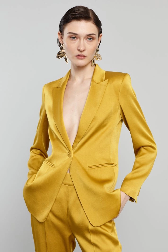 Single-breasted envers satin blazer - MUSTARD