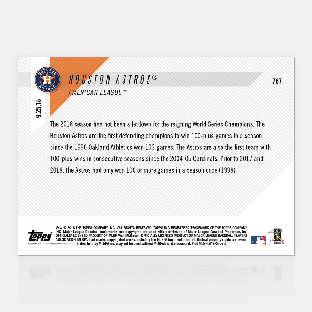 Houston Astros - 09/25/2018 TOPPS NOW® Card 787 - Print Run: 335