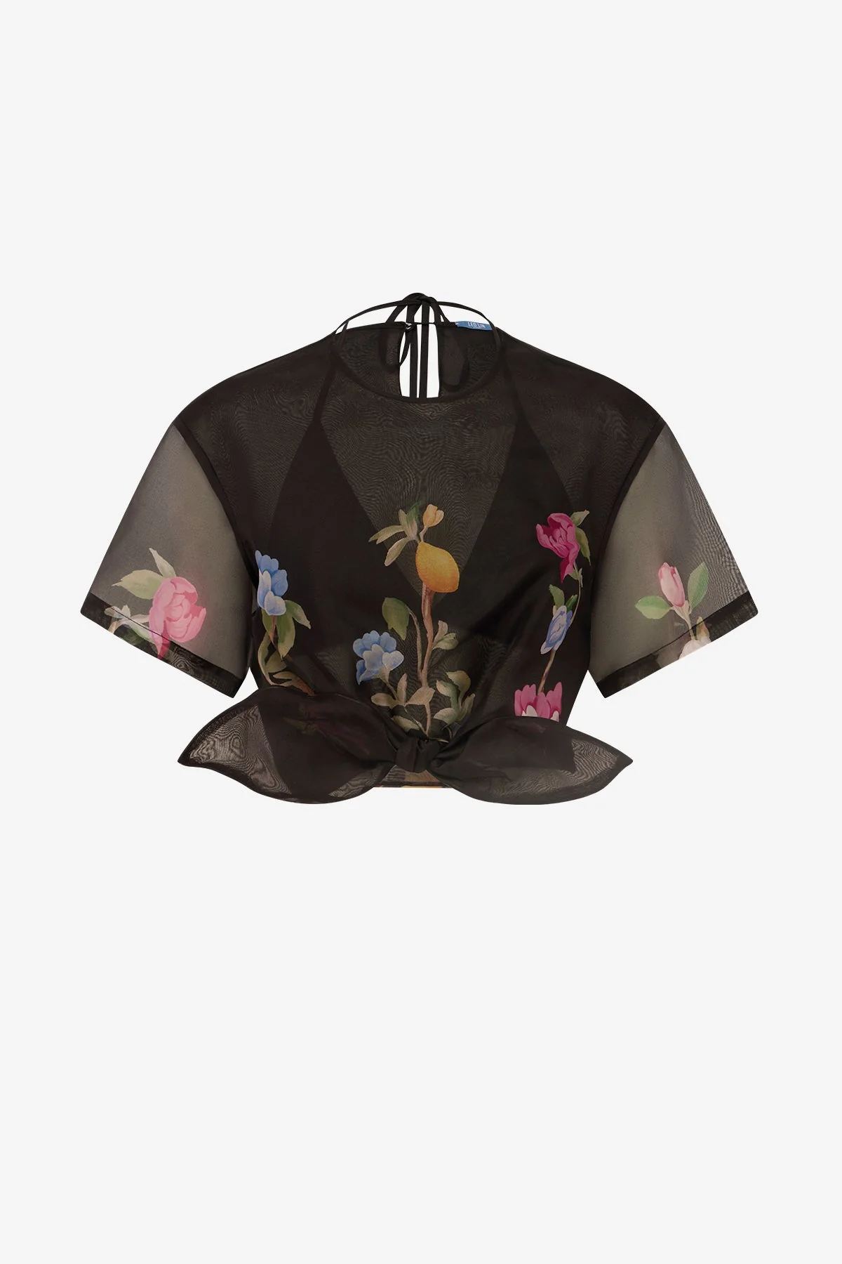 Riley Sleeve Top - Lemon Vine Print in Ebony