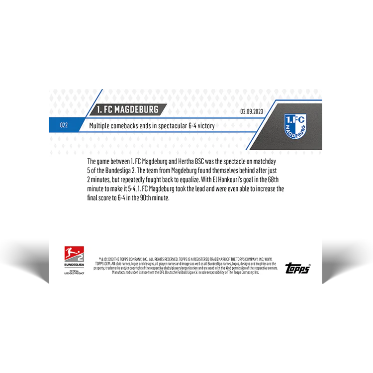 Topps UK - 1. FC Magdeburg - Multiple comebacks ends in spectacular 6-4 victory - Bundesliga TOPPS NOW® Card #22
