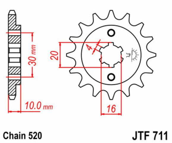 JT. Standard Steel Output Sprocket 711 - 520Ref: Jtc01432A / 1077463003