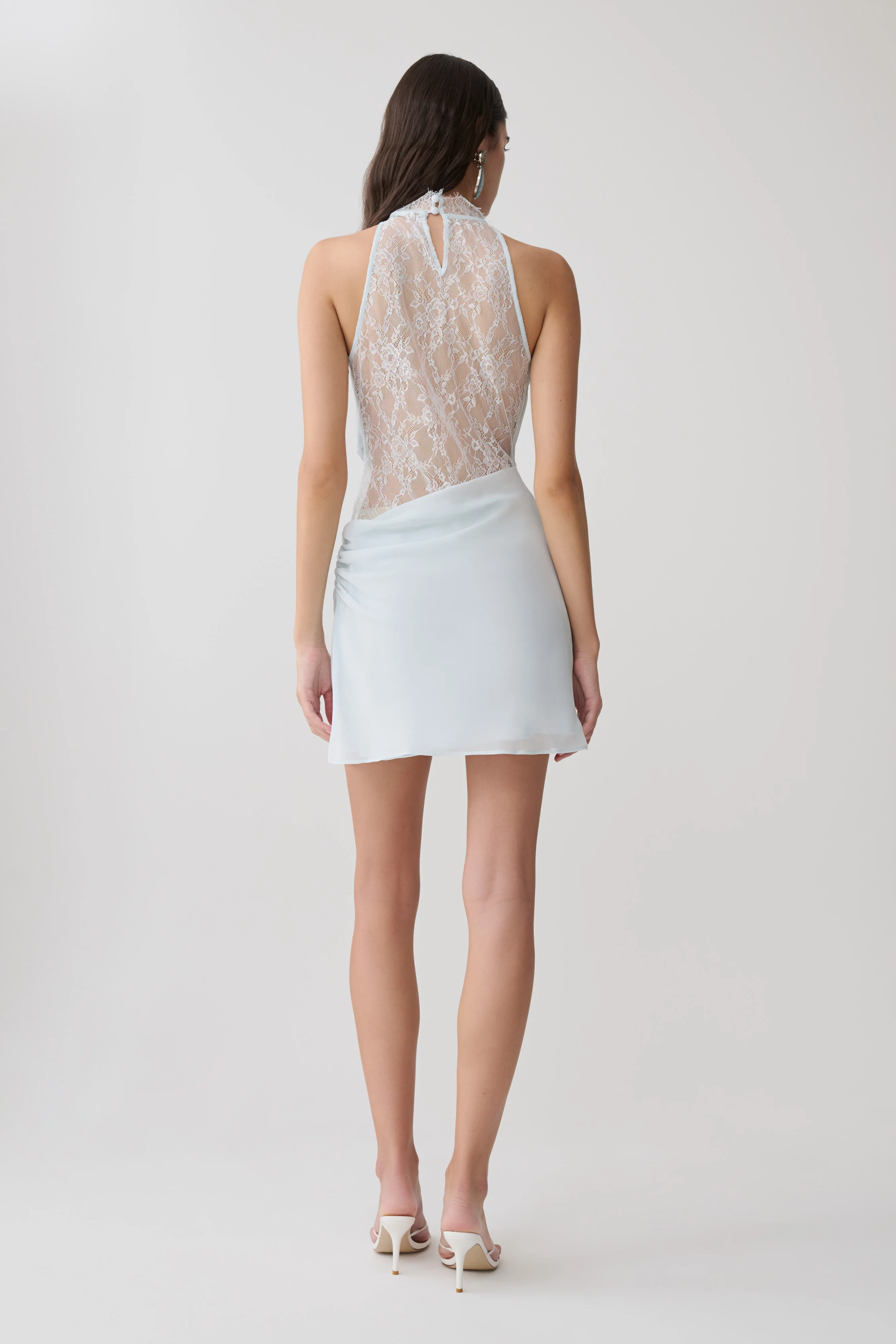 Arra Chiffon And Lace Halter Mini Dress - Ice Blue