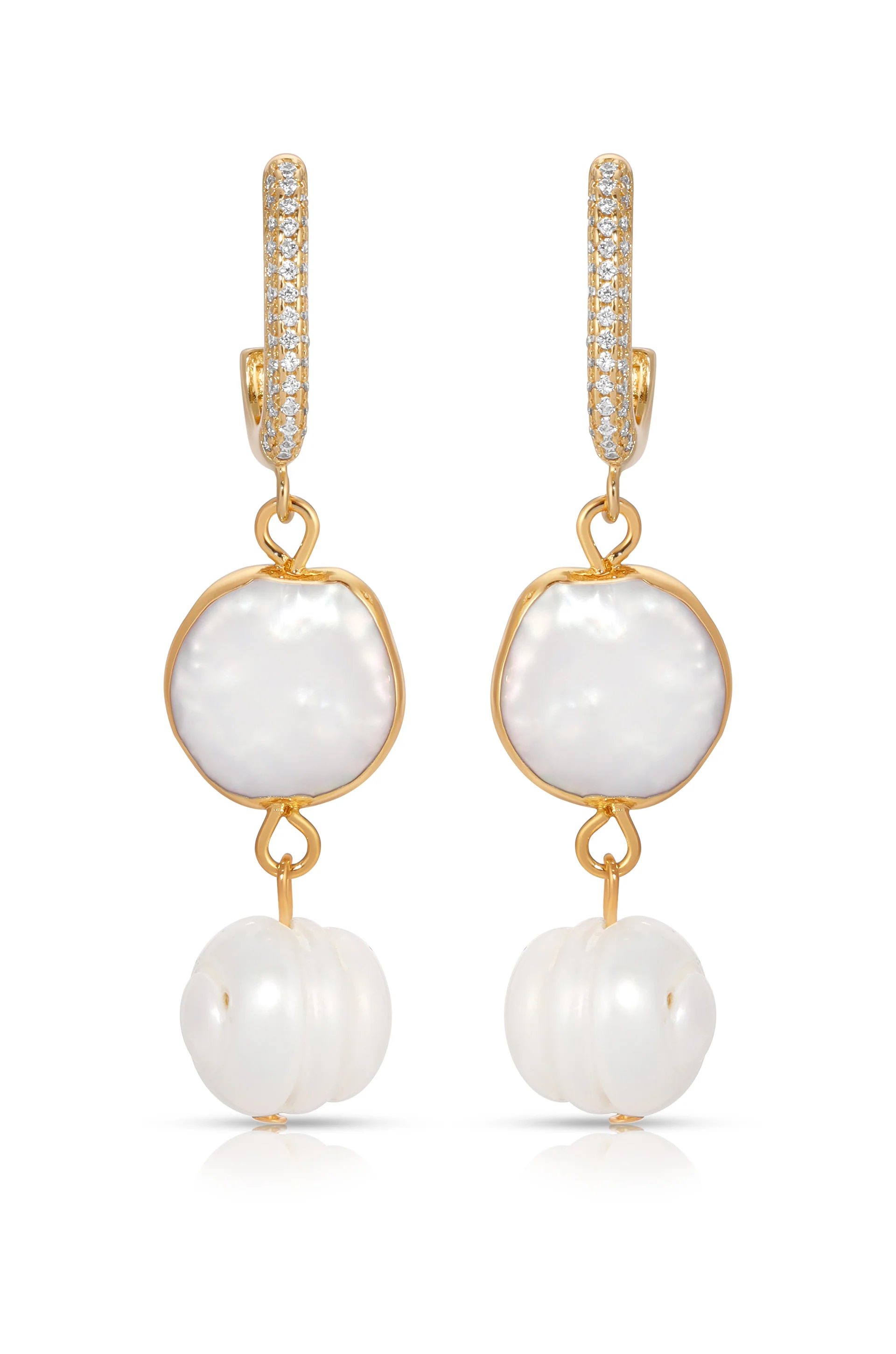 Dangling Freshwater Pearl Huggie Hoop Earrings