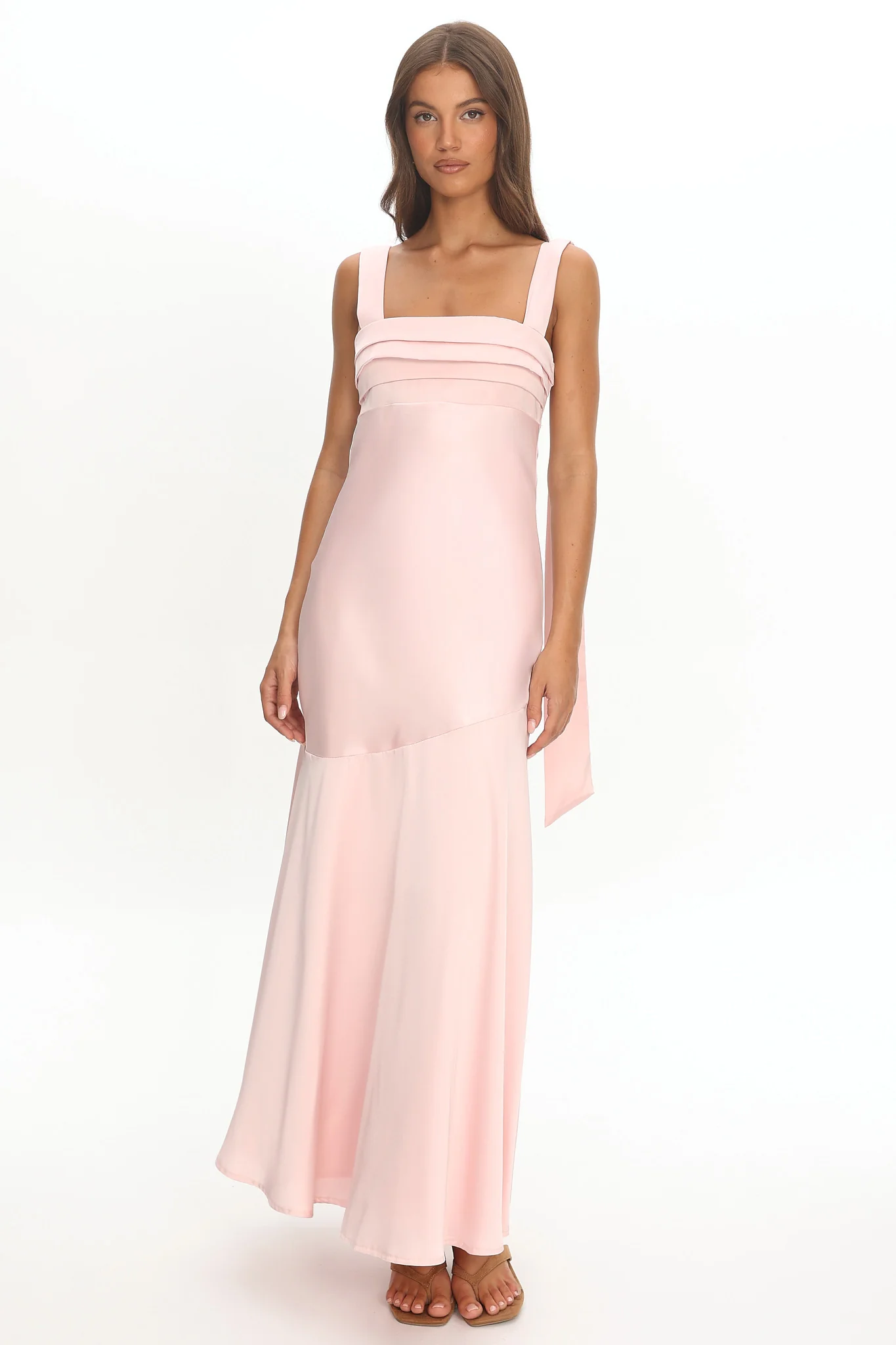 Second Glances Pleat Bust Maxi Dress Pink